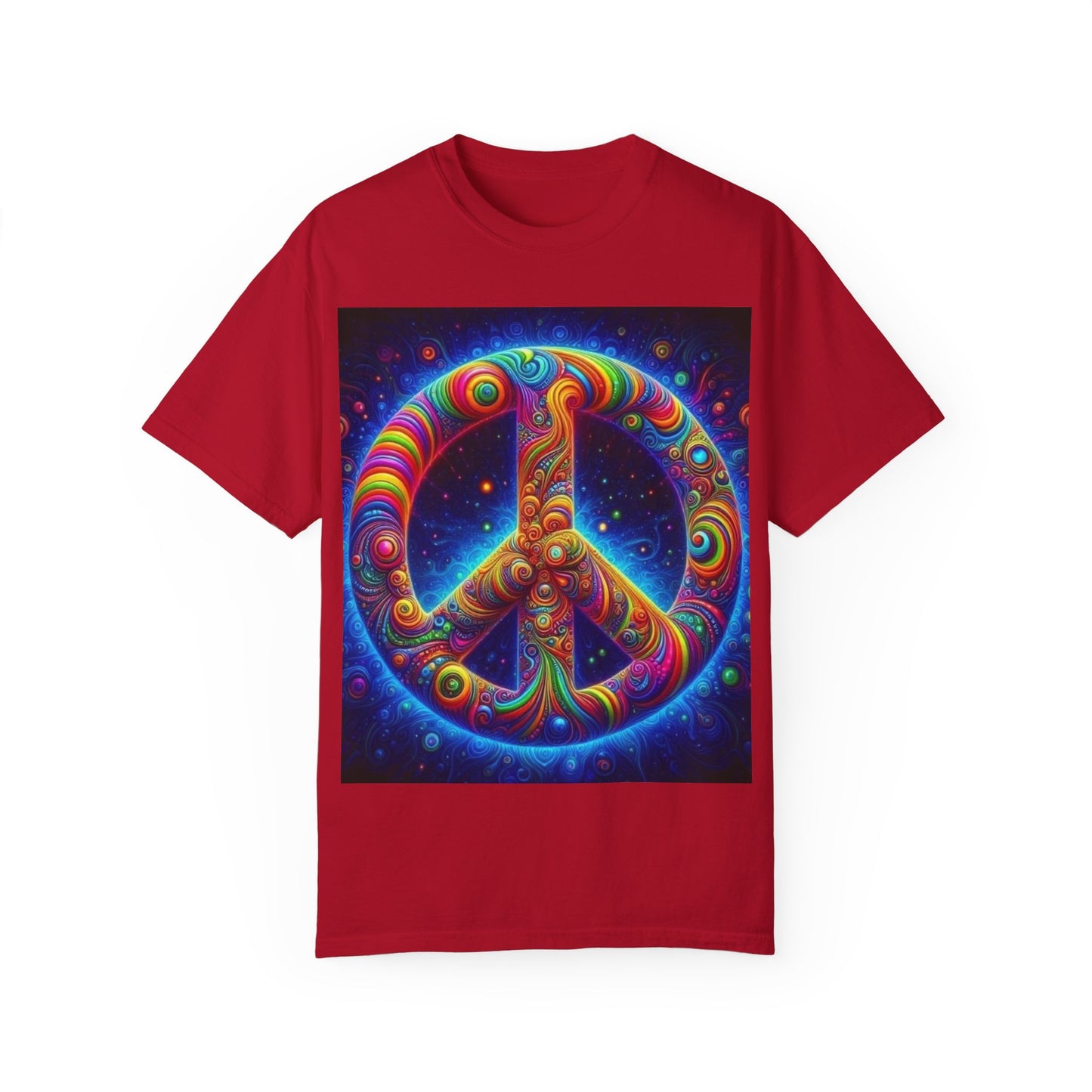 Psychedelic Peace Unisex T-Shirt – Vibrant Garment-Dyed Tee for Festivals & Everyday Wear