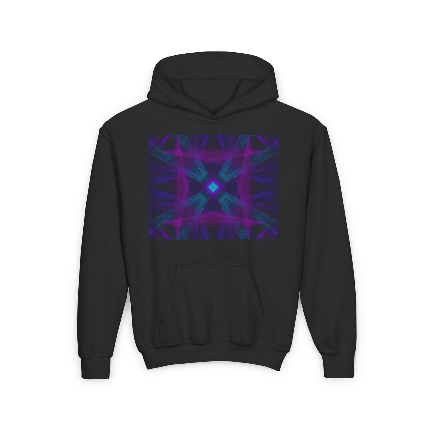 Youth Heavy Blend Hooded Sweatshirt with Colorful Geometric Design, Cozy Pullover, Perfect for Teens, Gifts for Birthdays, Casual Wear