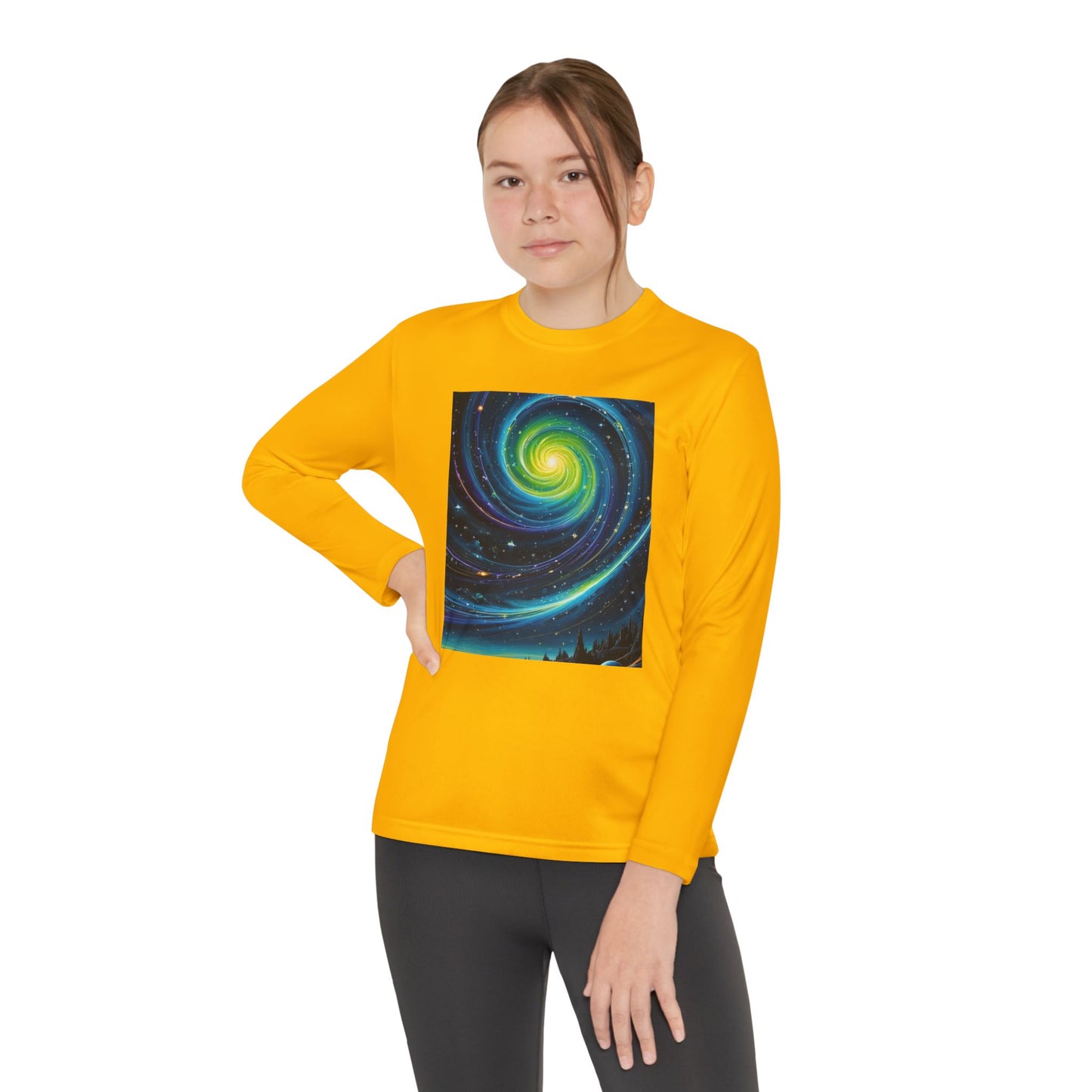 Galactic Youth Long Sleeve Tee, Cosmic Kids Shirt, Space Design Activewear, Perfect for Sports, Birthday Gift, Starry Nights