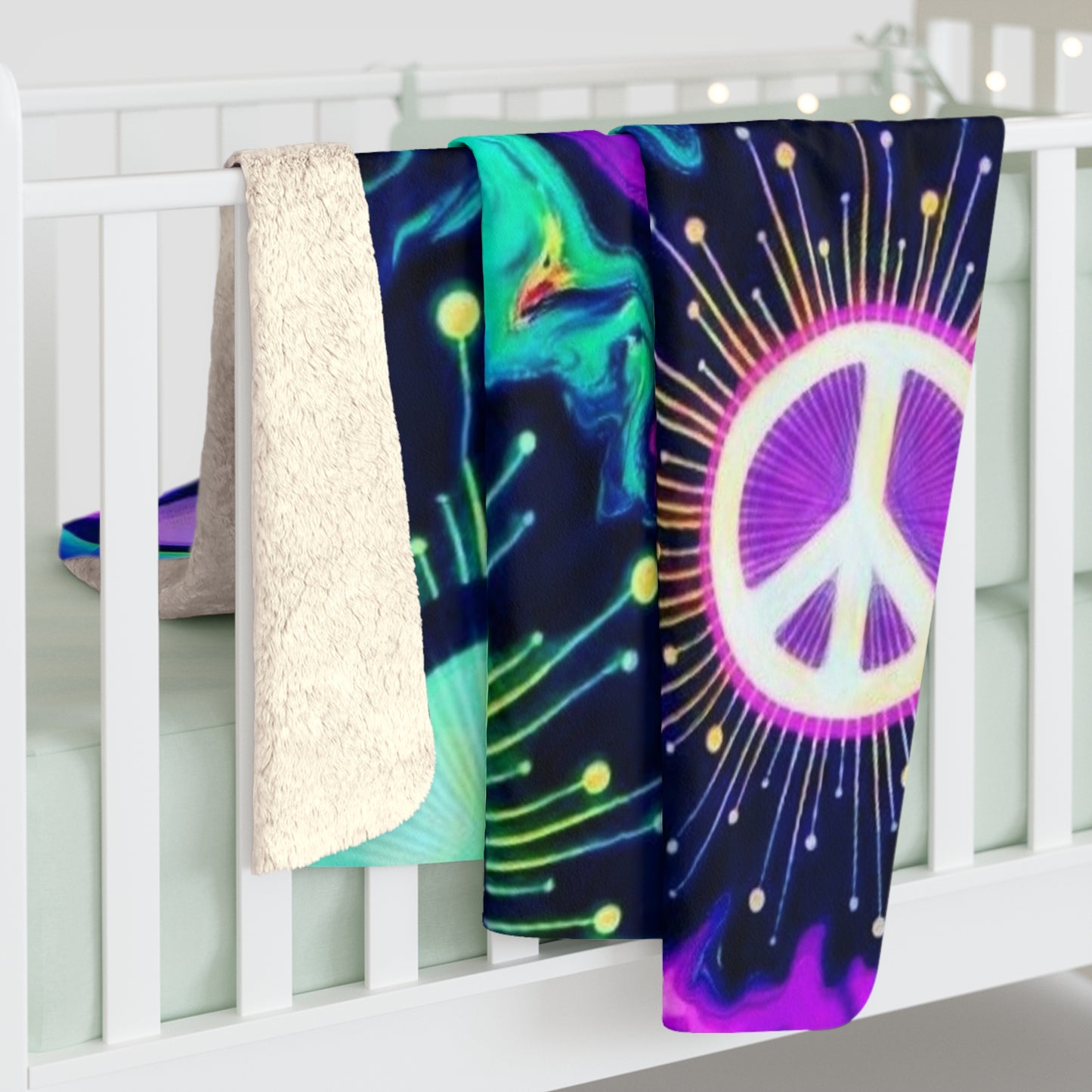 Vibrant Peace Sign Sherpa Fleece Blanket – Cozy Home Decor for Relaxation and Gifts