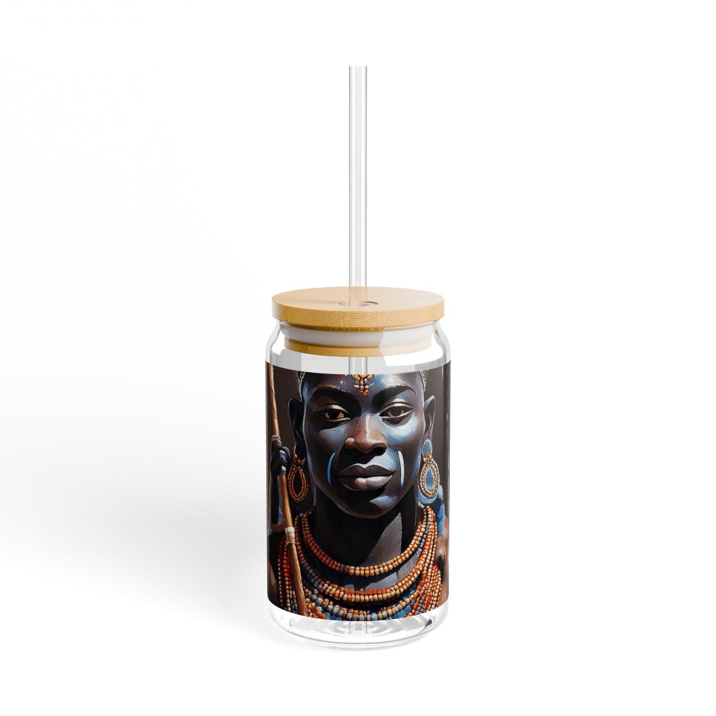 Cultural Sipper Glass - 16oz with Unique Print and Bamboo Lid