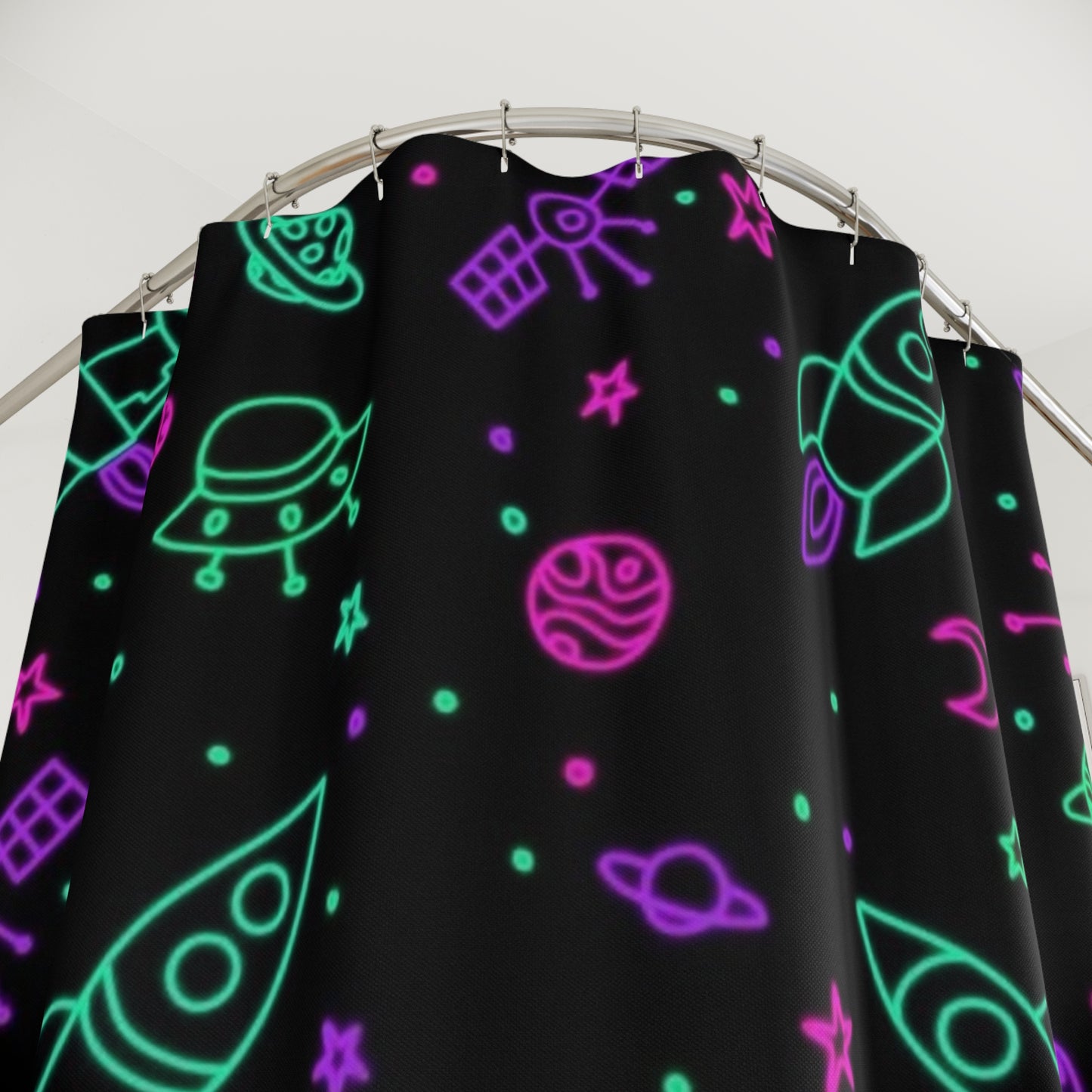 Galactic Adventure Shower Curtain - Colorful Space Theme for Kids' Bath, Gift for Astronaut Lovers