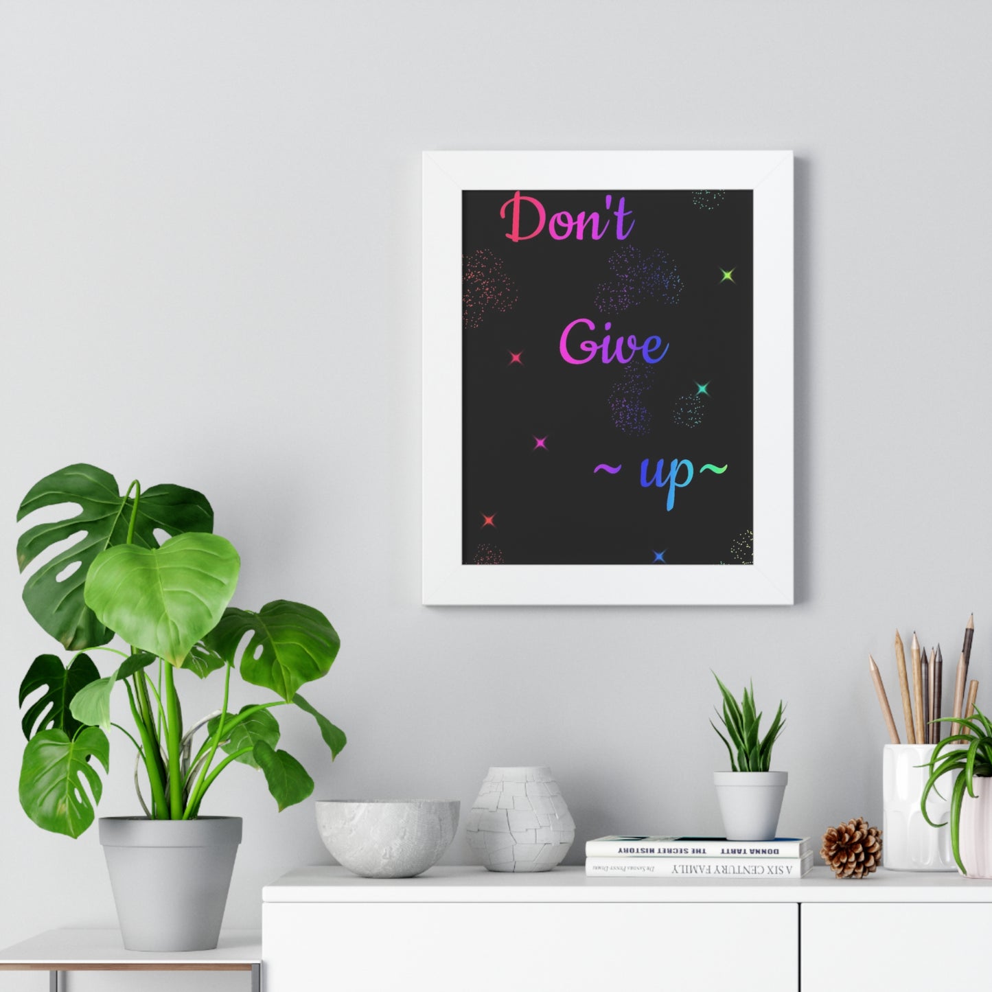 Inspirational Framed Vertical Poster - "Don't Give Up" Motivational Wall Art