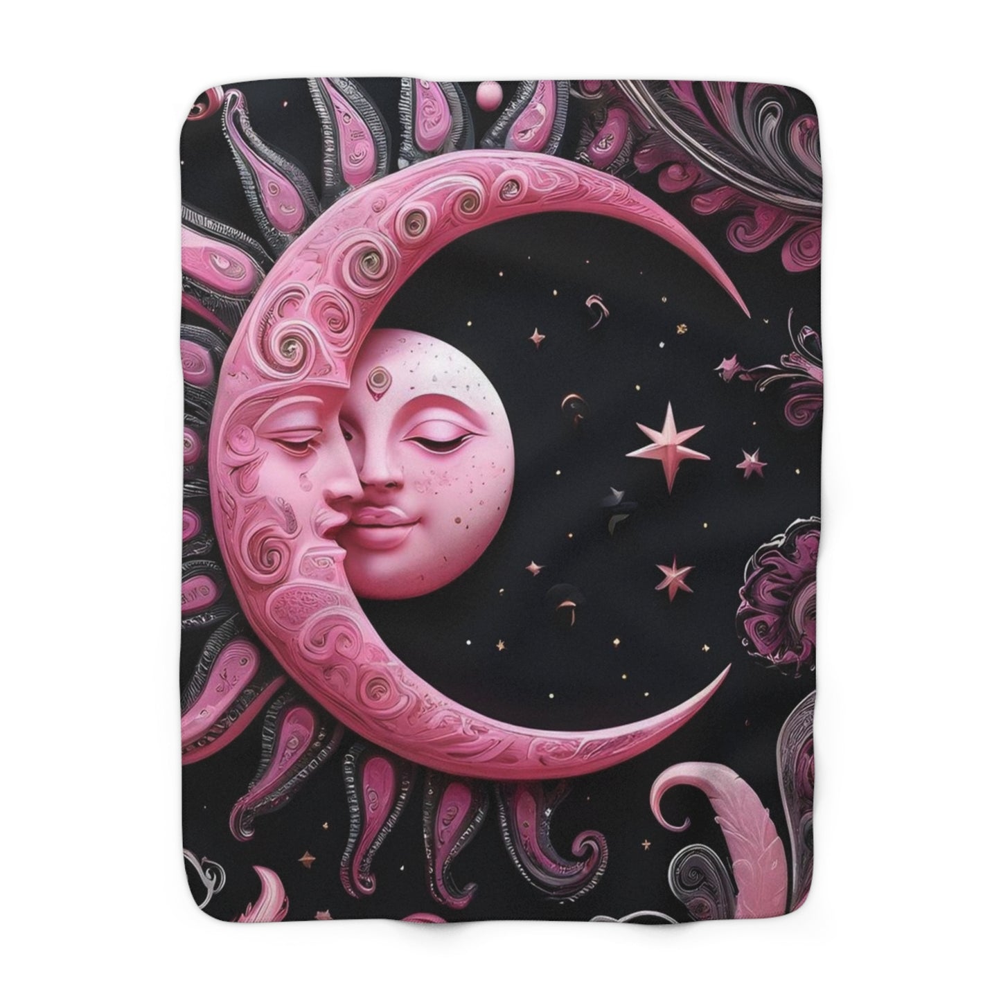 Celestial Dreams Sherpa Fleece Blanket - Moon & Stars Design