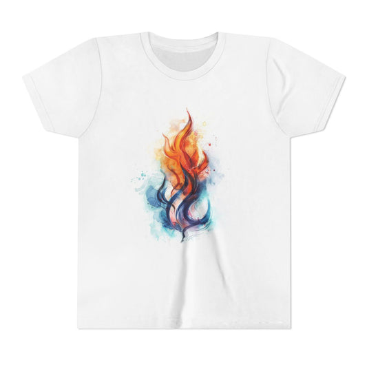 Youth Flame Art Tee, Cool Graphic Shirt for Kids, Summer Wear, Festival Style, Gift for Young Fire Enthusiasts, Unisex Top