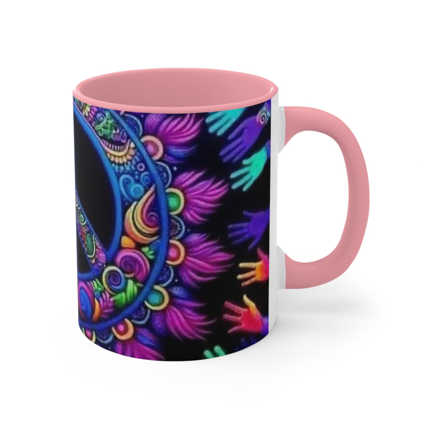 Colorful Peace Sign Accent Mug – Vibrant Bohemian Design for Tea and Coffee Lovers