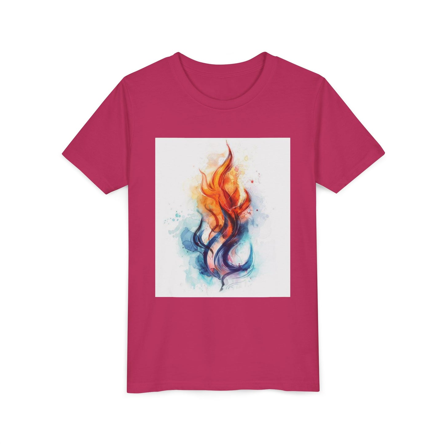 Youth Flame Art Tee, Cool Graphic Shirt for Kids, Summer Wear, Festival Style, Gift for Young Fire Enthusiasts, Unisex Top