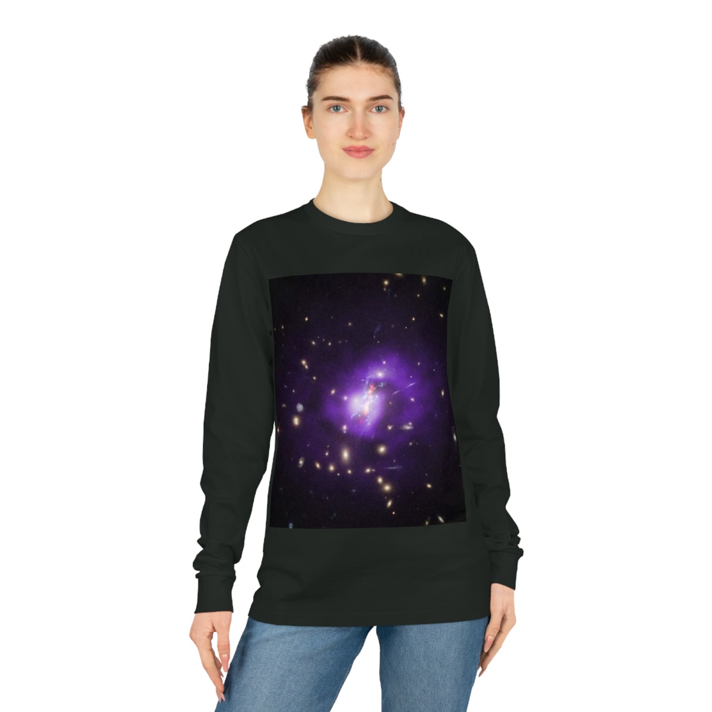 Galaxy-Inspired Organic Long Sleeve Tee, Cosmic Art Shirt, Space Lover Gift, Unisex Graphic Tee, Trendy Sustainable Fashion