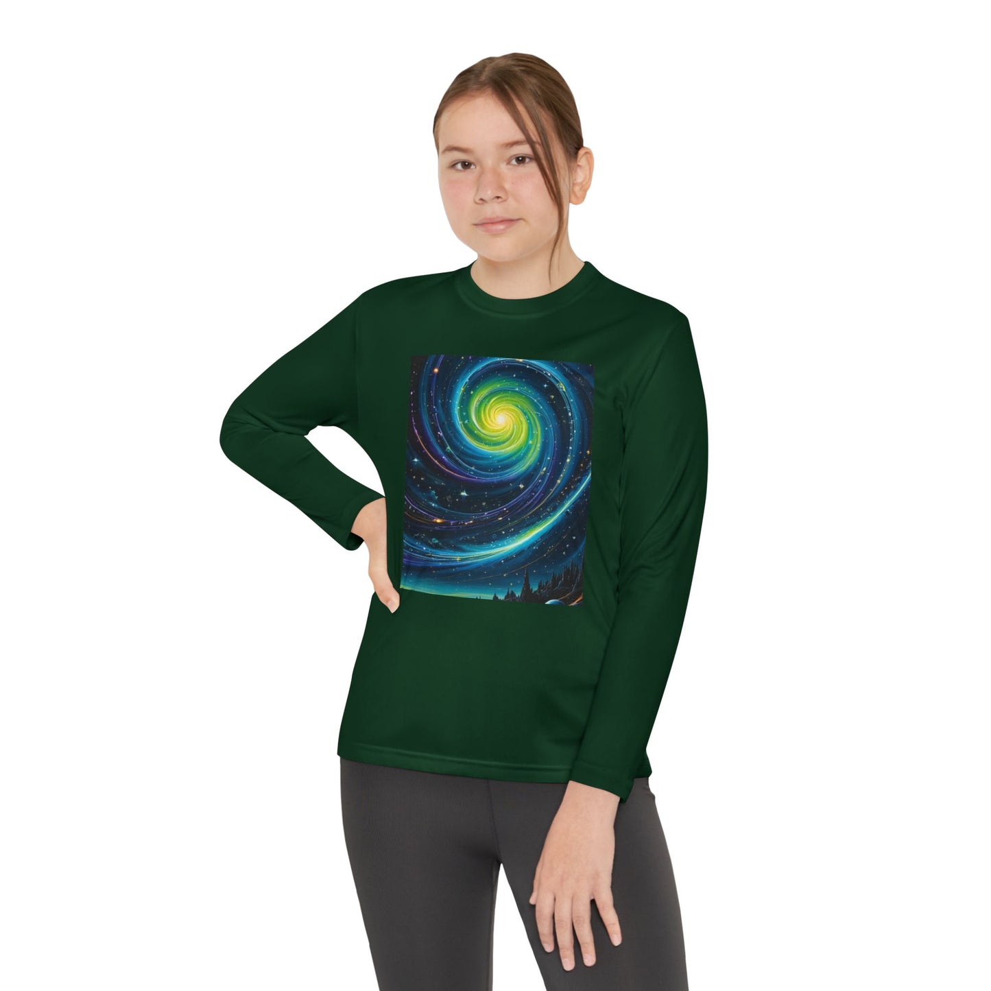 Galactic Youth Long Sleeve Tee, Cosmic Kids Shirt, Space Design Activewear, Perfect for Sports, Birthday Gift, Starry Nights