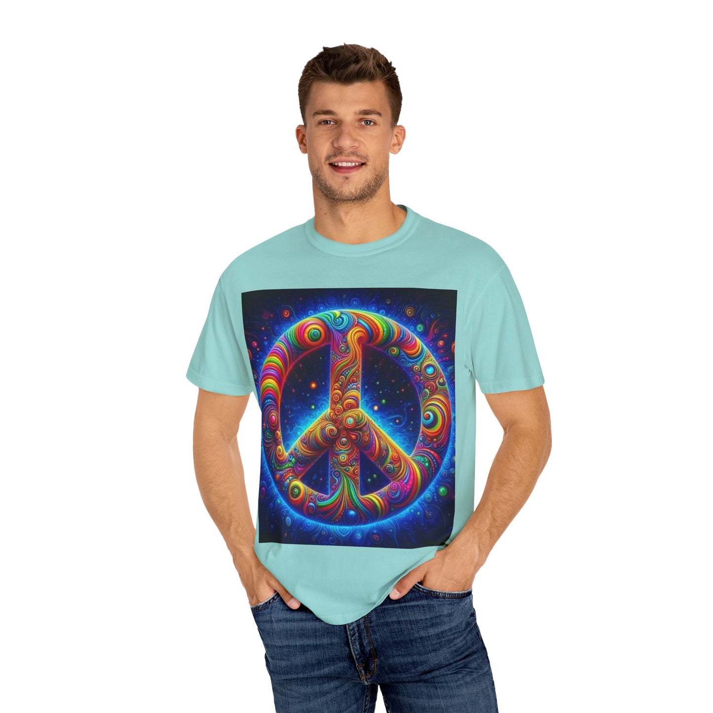 Psychedelic Peace Unisex T-Shirt – Vibrant Garment-Dyed Tee for Festivals & Everyday Wear