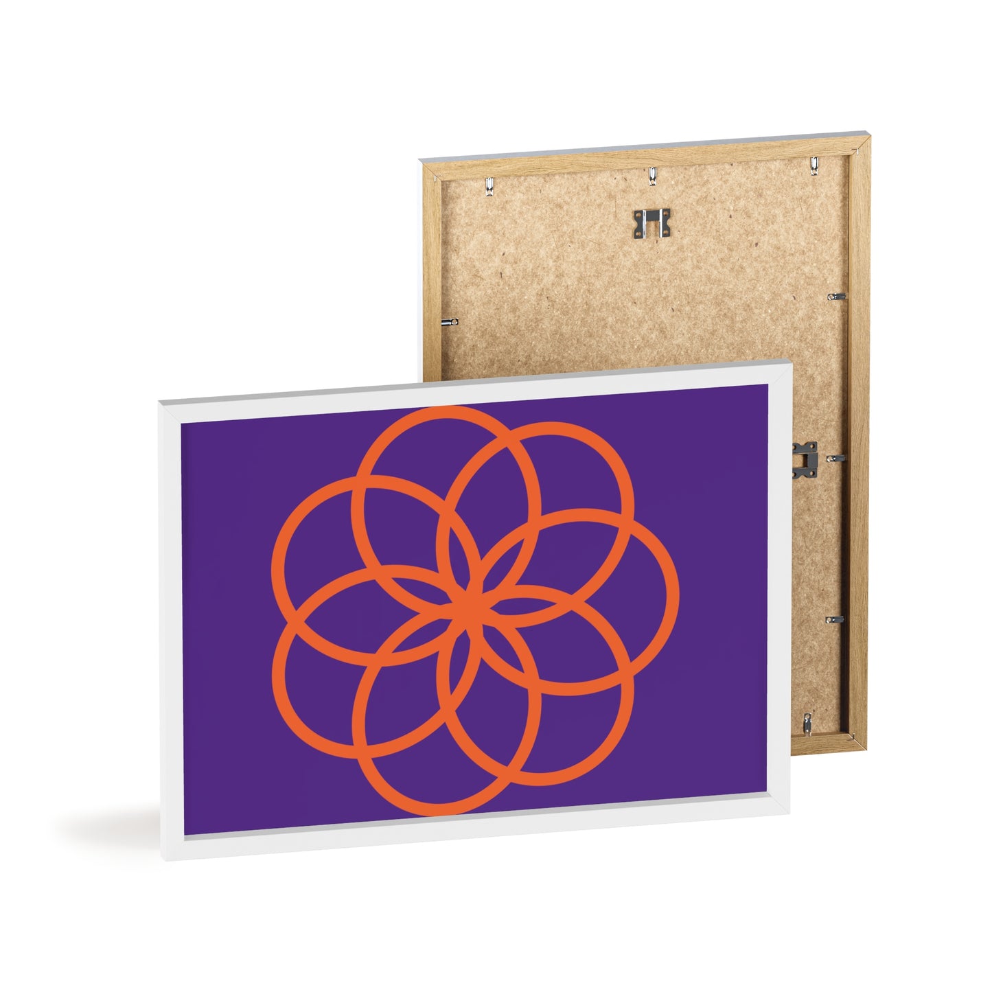 Purple and Orange Geometric Art Print with Wooden Frame