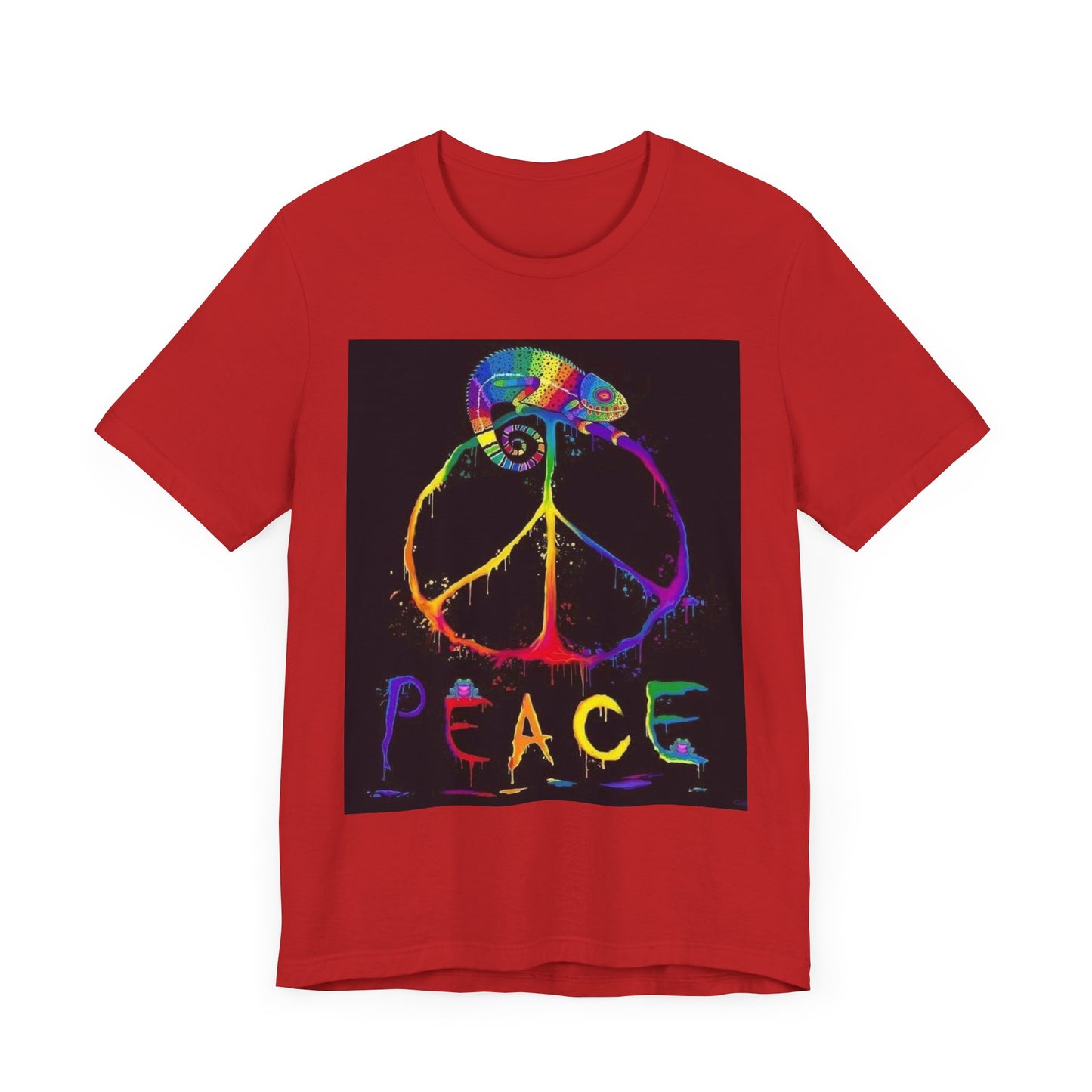 Rainbow Chameleon Peace Tee - Unisex Short Sleeve T-Shirt