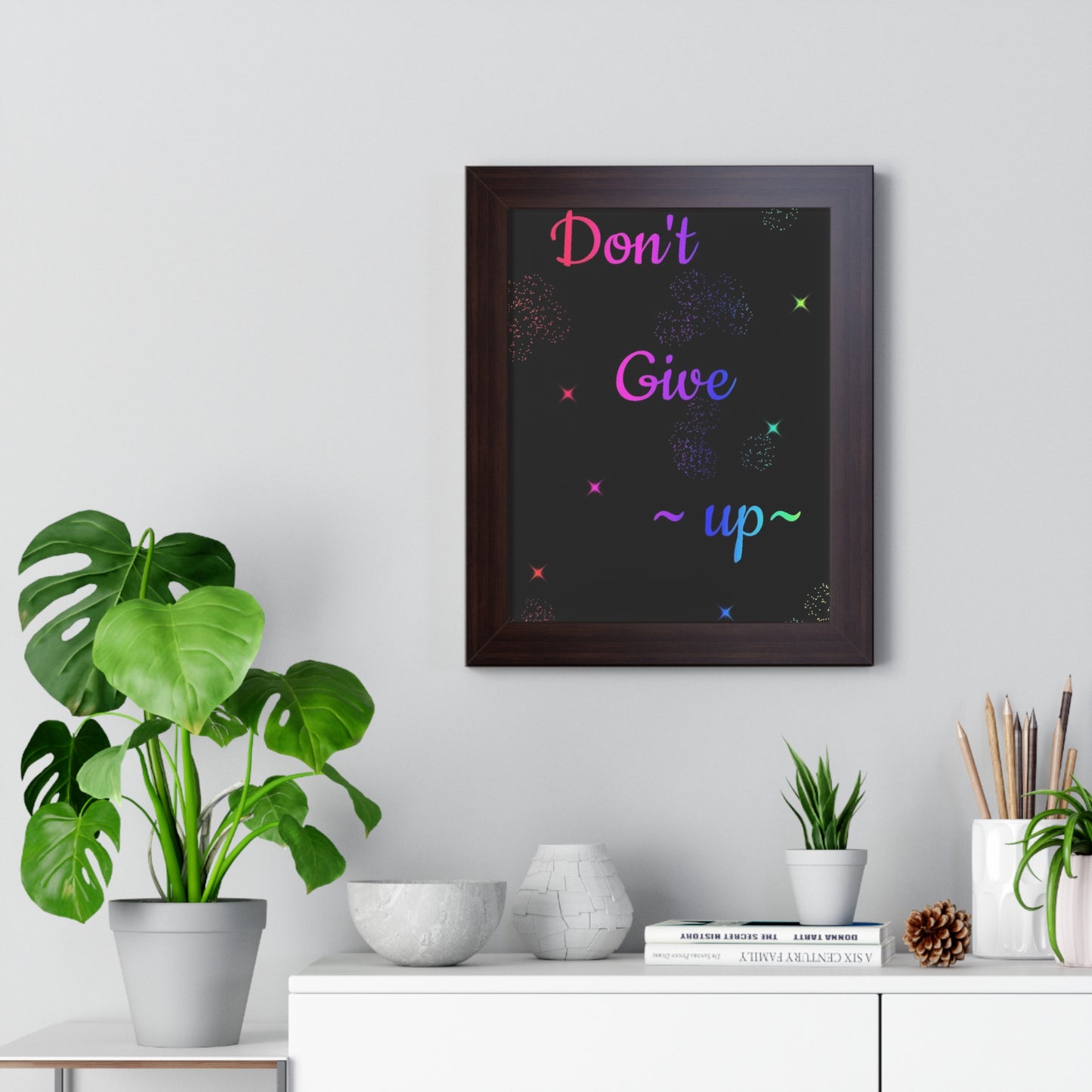 Inspirational Framed Vertical Poster - "Don't Give Up" Motivational Wall Art