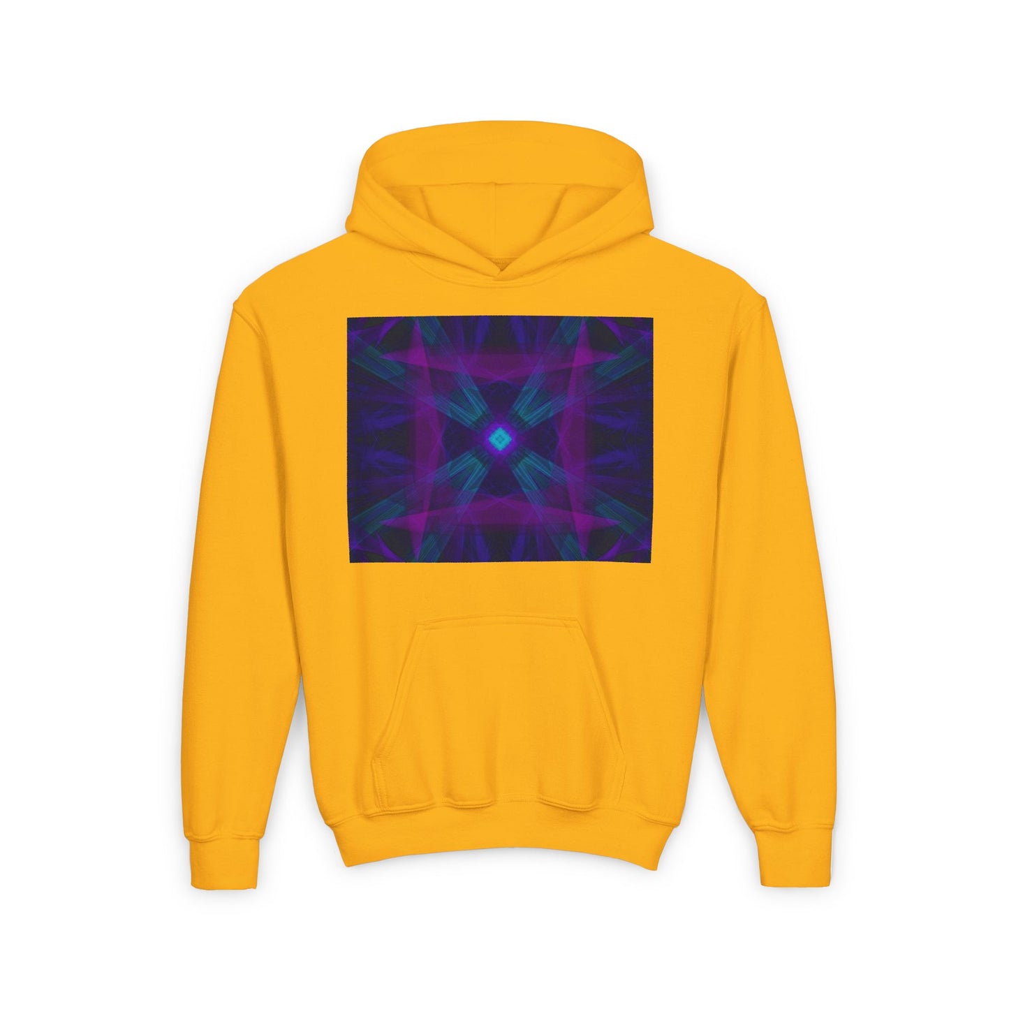 Youth Heavy Blend Hooded Sweatshirt with Colorful Geometric Design, Cozy Pullover, Perfect for Teens, Gifts for Birthdays, Casual Wear