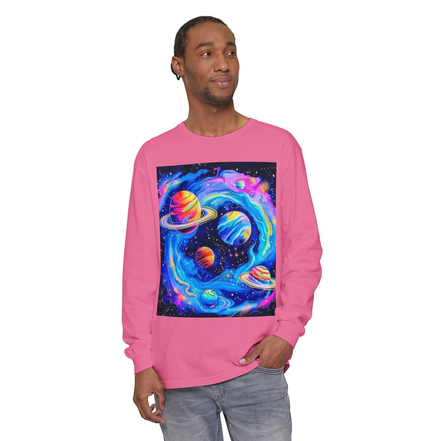 Galaxy Planets Long Sleeve T-Shirt for Cosmic Enthusiasts