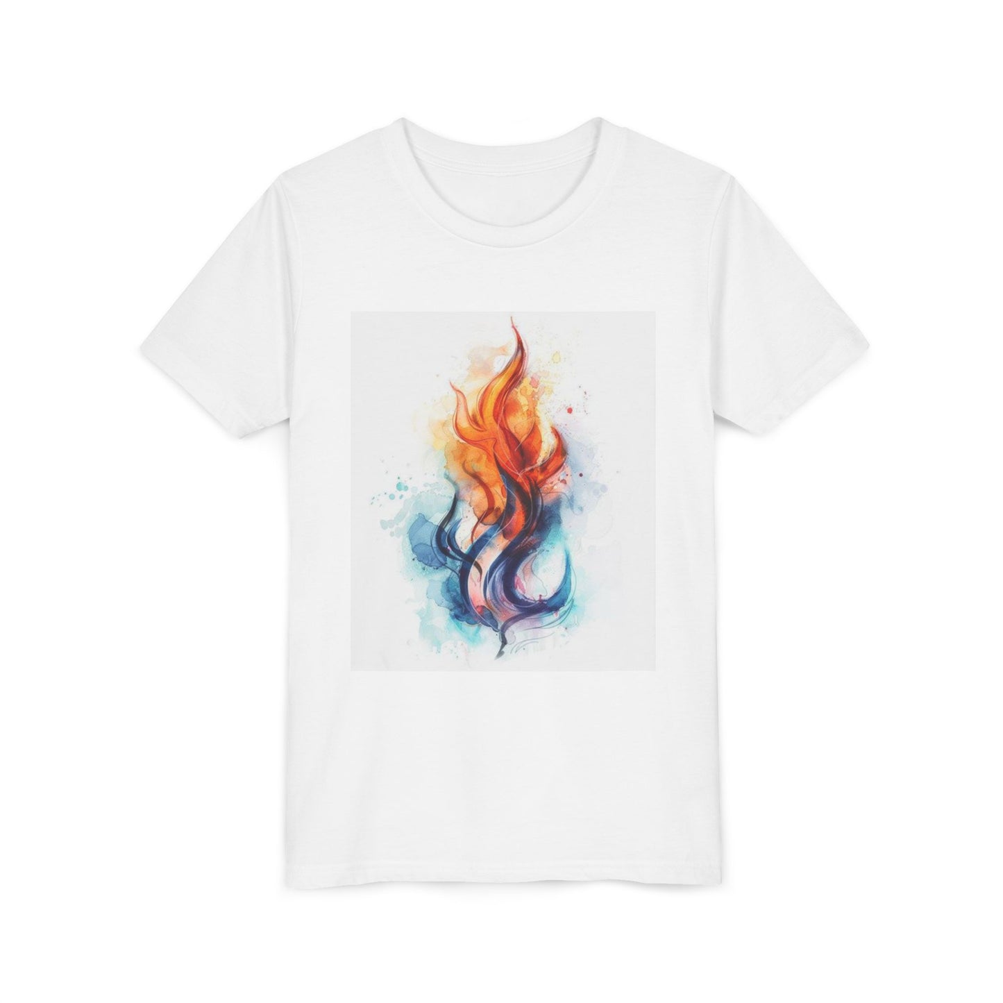 Youth Flame Art Tee, Cool Graphic Shirt for Kids, Summer Wear, Festival Style, Gift for Young Fire Enthusiasts, Unisex Top