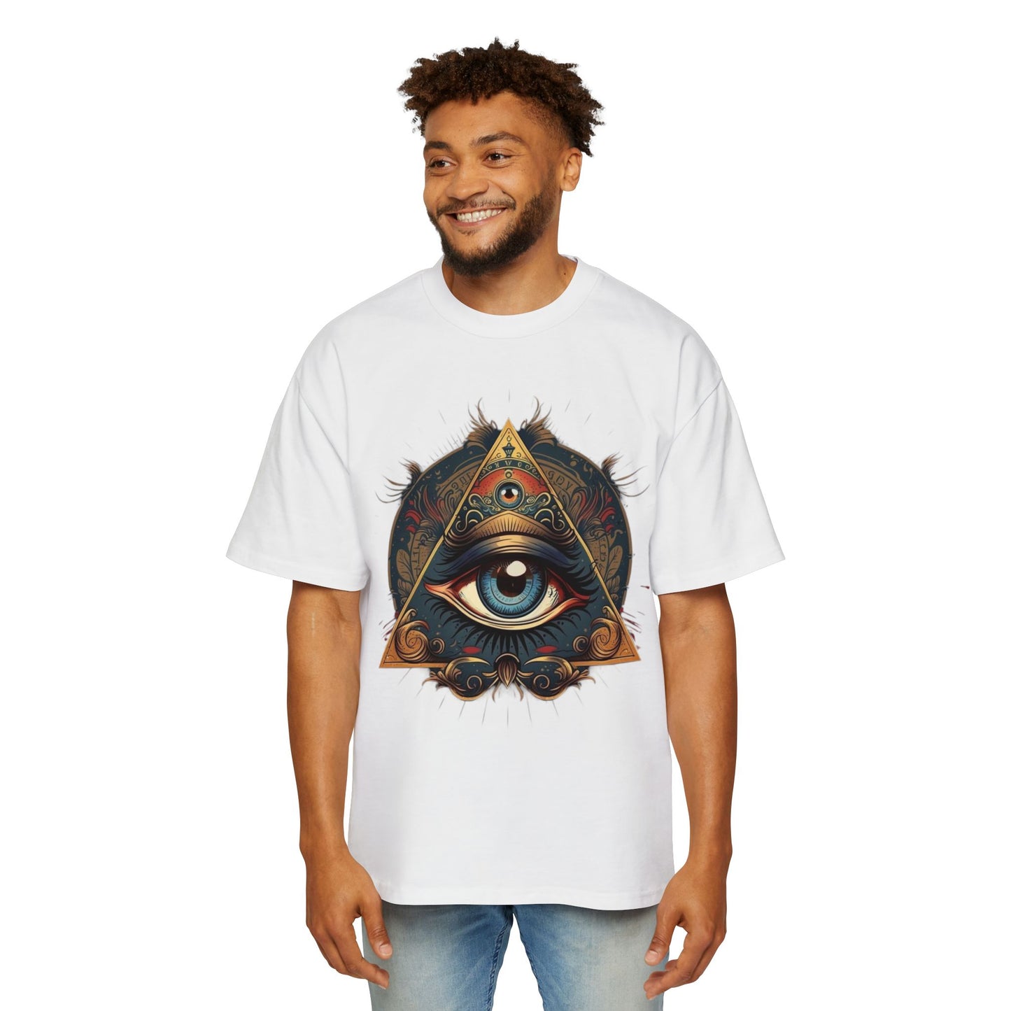 Mystical Eye Graphic Tee, Oversized Men&#039;s T-Shirt, Bohemian Style, Spiritual Symbol, Unique Gift for Him, Casual Wear