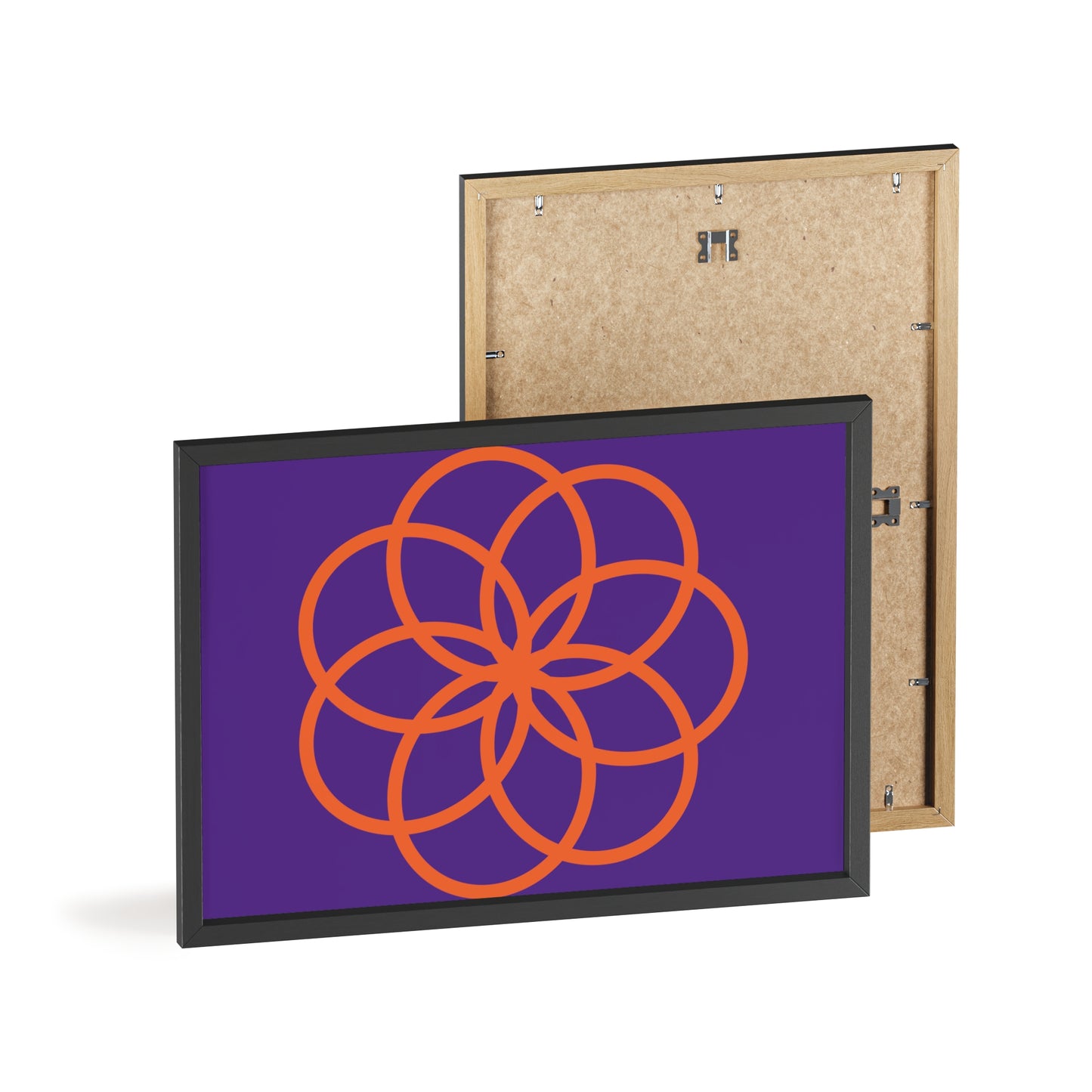 Purple and Orange Geometric Art Print with Wooden Frame