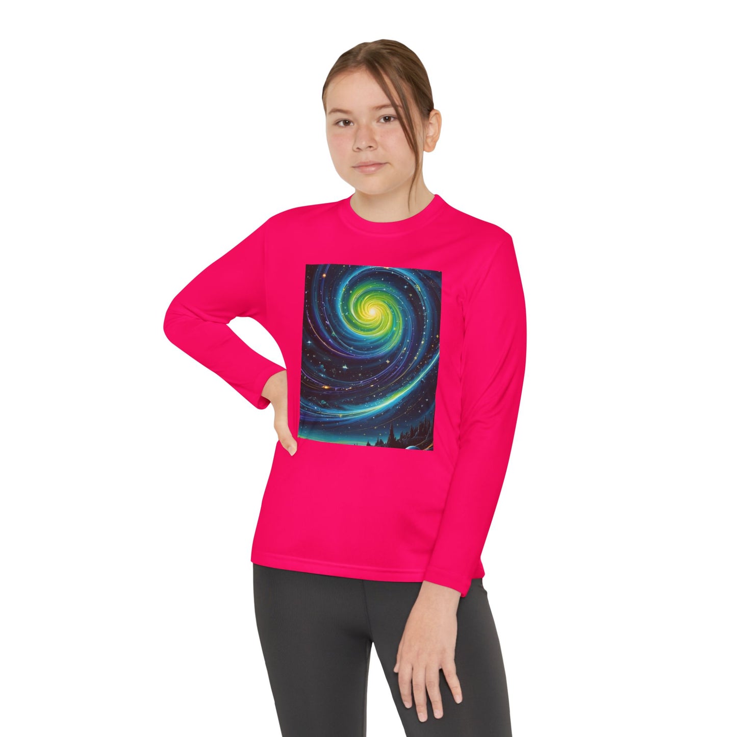 Galactic Youth Long Sleeve Tee, Cosmic Kids Shirt, Space Design Activewear, Perfect for Sports, Birthday Gift, Starry Nights