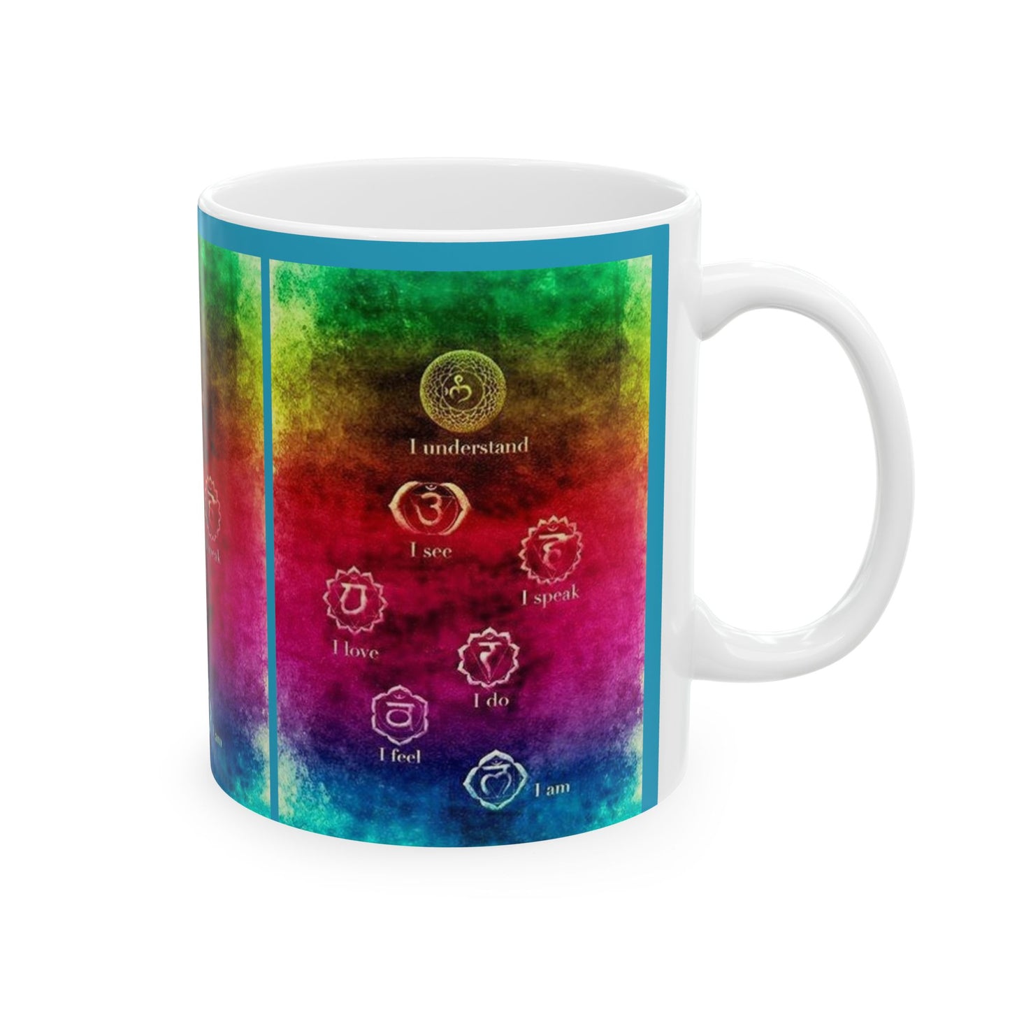 Chakra Rainbow Ceramic Mug, Spiritual Coffee Cup, Meditation Gift, Inspirational Drinkware, Yoga Mug 11oz and 15oz