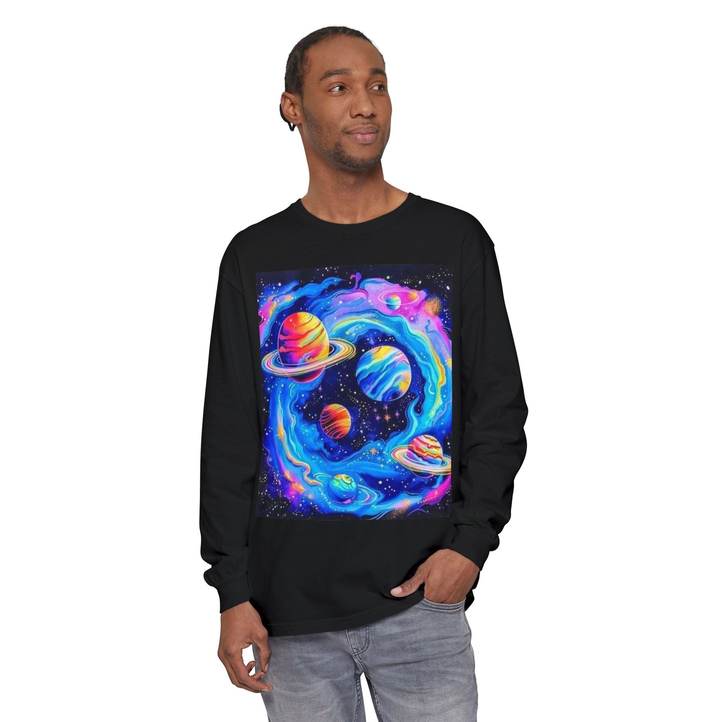 Galaxy Planets Long Sleeve T-Shirt for Cosmic Enthusiasts