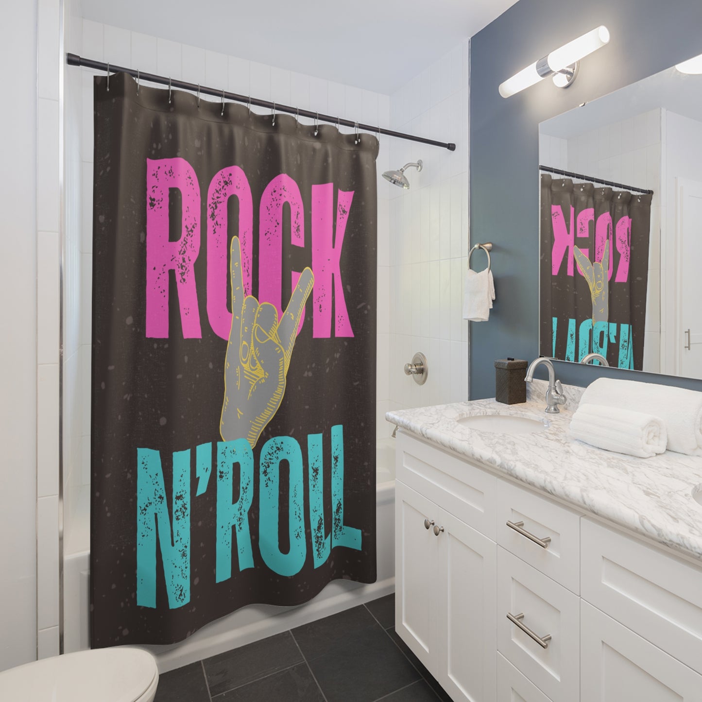 Rock 'N' Roll Shower Curtain – Bold Music Theme for Bathroom Decor