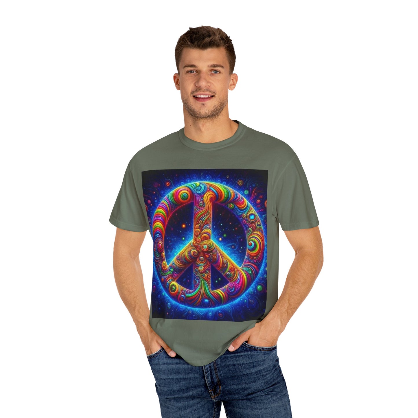 Psychedelic Peace Unisex T-Shirt – Vibrant Garment-Dyed Tee for Festivals & Everyday Wear