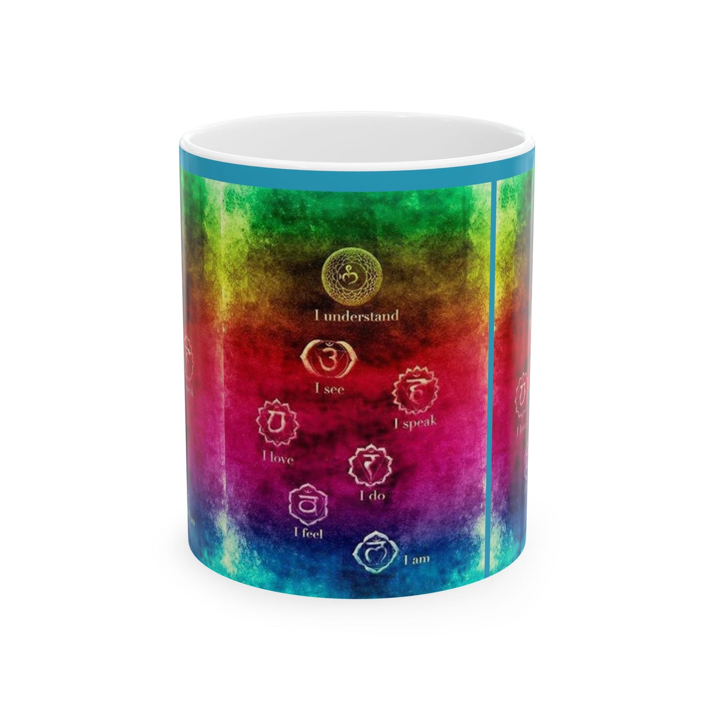 Chakra Rainbow Ceramic Mug, Spiritual Coffee Cup, Meditation Gift, Inspirational Drinkware, Yoga Mug 11oz and 15oz