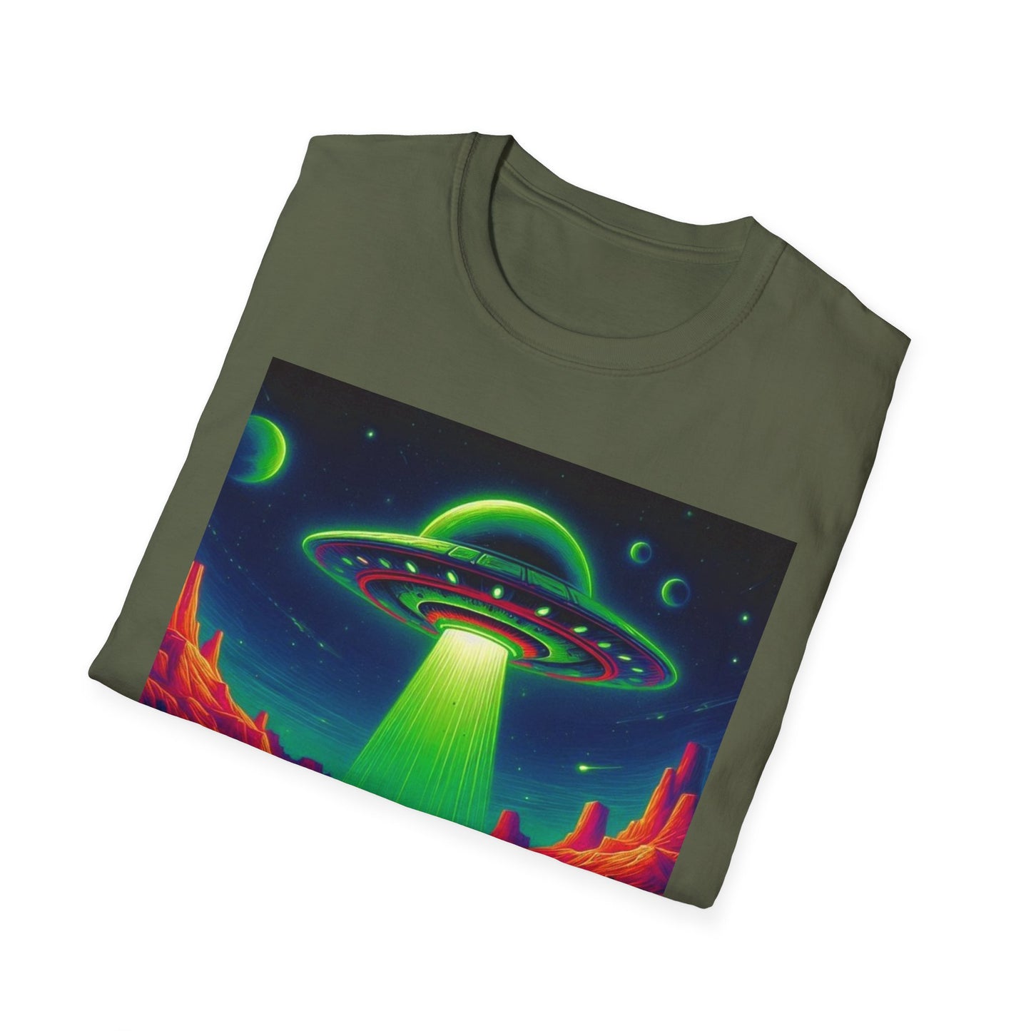 Retro Alien Utopia Tee - Unisex Softstyle T-Shirt, Sci-Fi Graphic Shirt, Area 51 Theme, UFO Lover Gift, Casual Wear