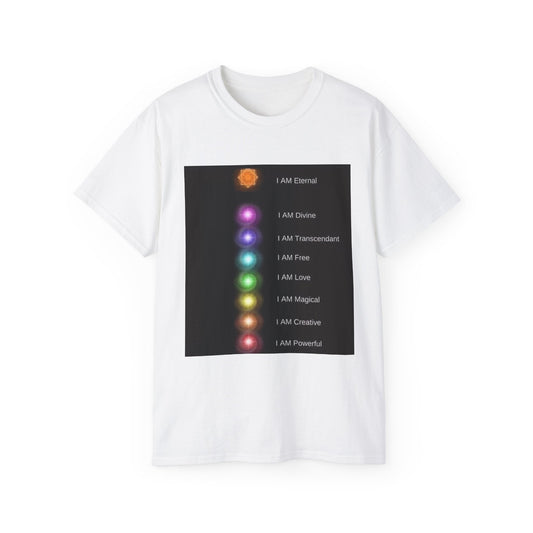 Inspirational Chakra Affirmation Tee, Spiritual T-Shirt, Unisex Motivational Shirt, Gift for Yoga Lovers, Wall Art T-Shirt