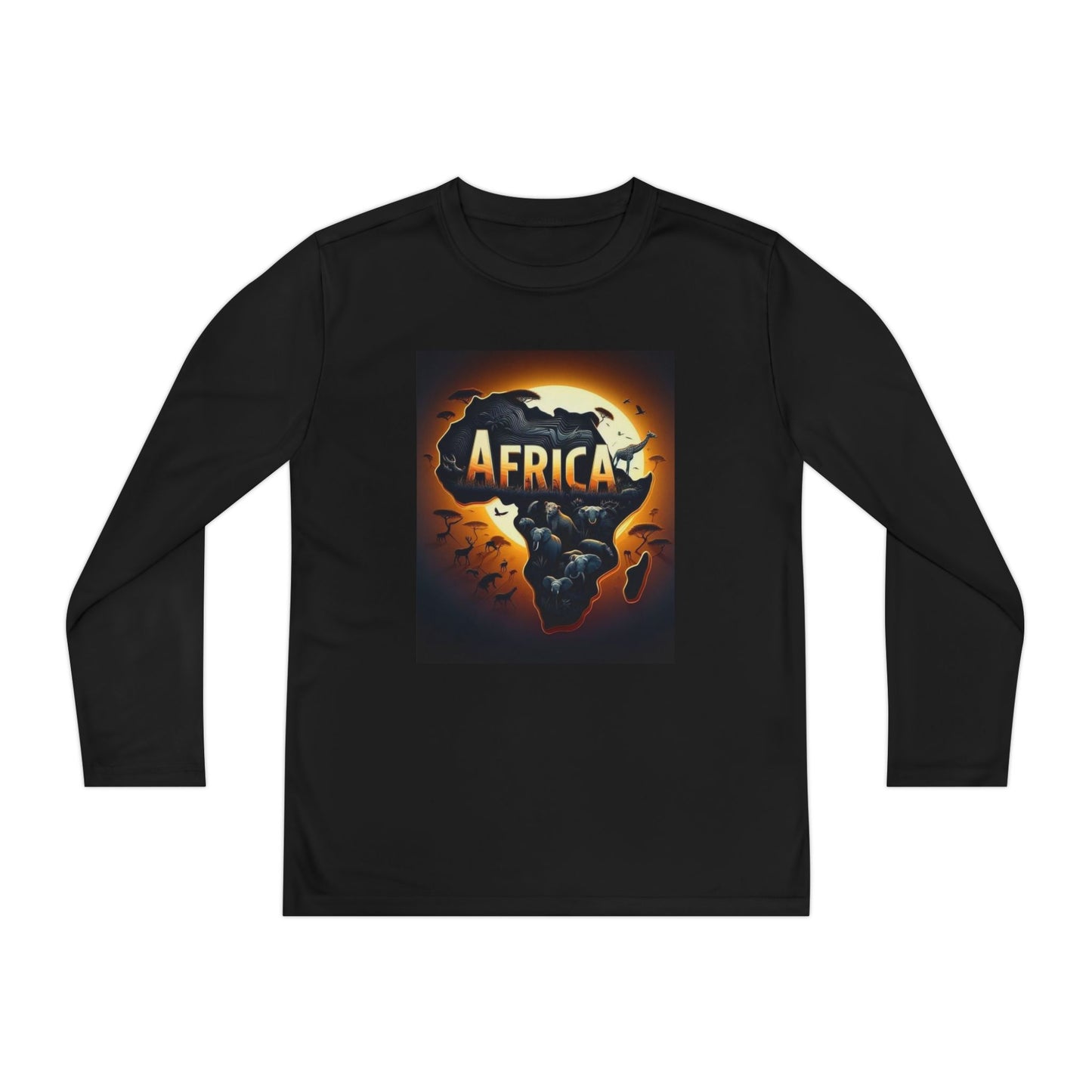 Youth Long Sleeve Tee with Africa Graphic - Cool Casual Wear, Sports Shirt, Gift for Kids, Travel Apparel, Summer Outfit