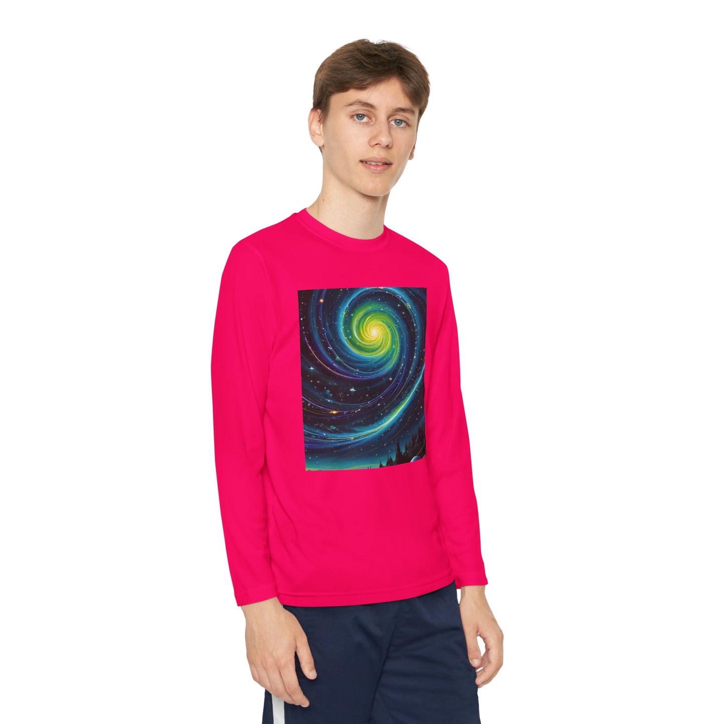 Galactic Youth Long Sleeve Tee, Cosmic Kids Shirt, Space Design Activewear, Perfect for Sports, Birthday Gift, Starry Nights