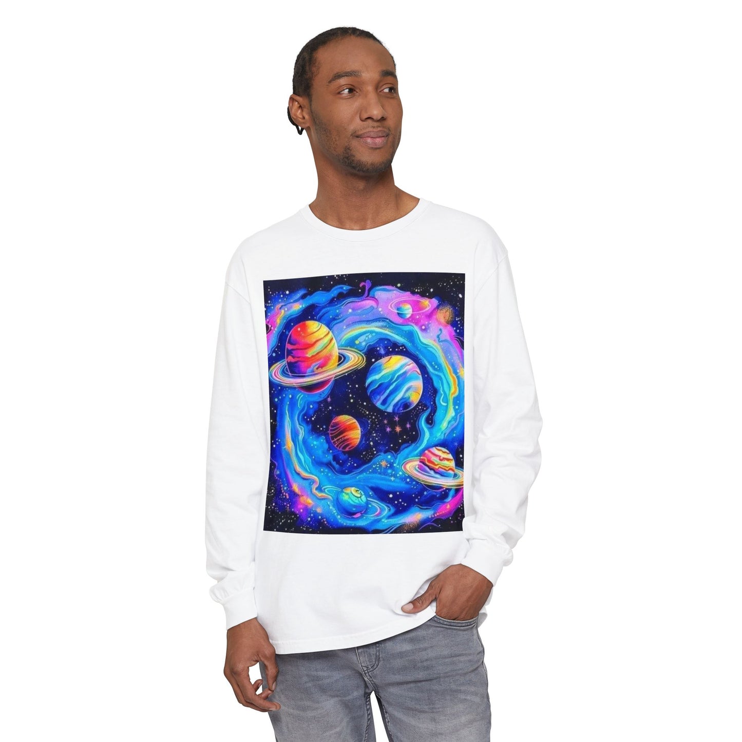 Galaxy Planets Long Sleeve T-Shirt for Cosmic Enthusiasts