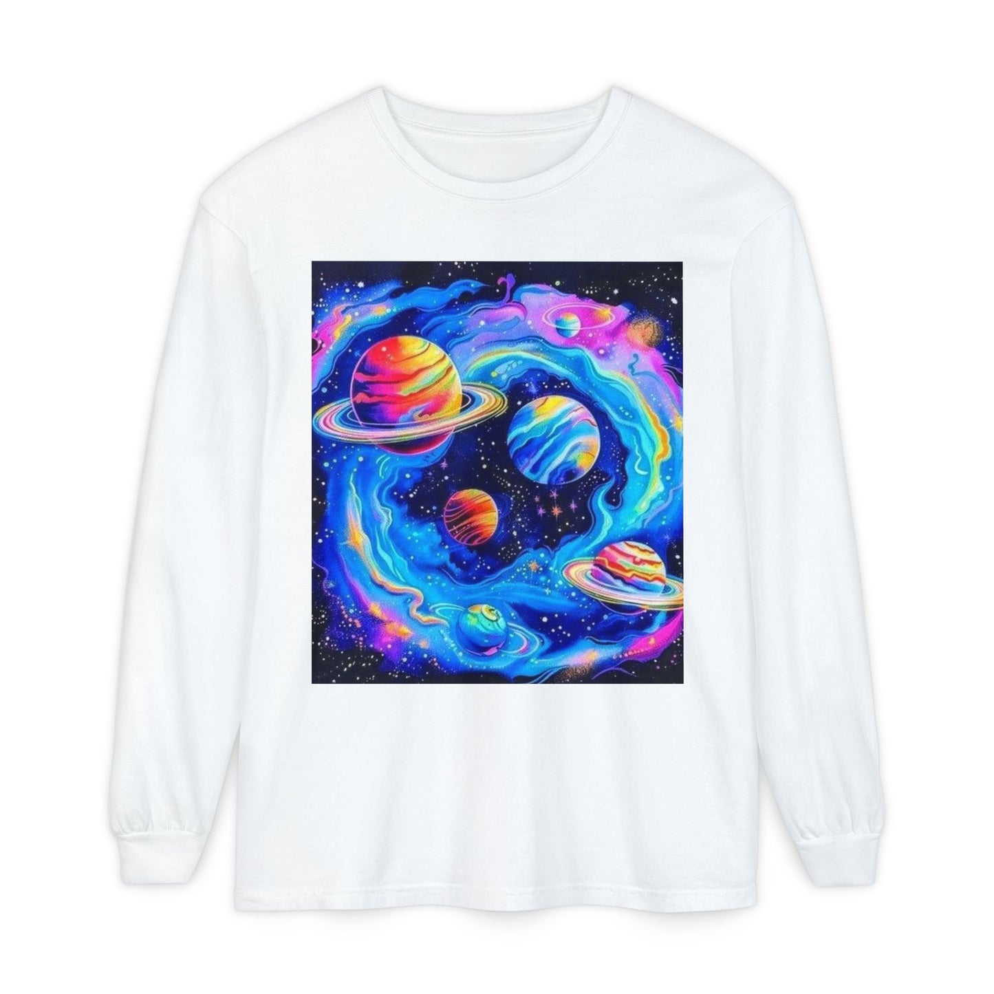 Galaxy Planets Long Sleeve T-Shirt for Cosmic Enthusiasts