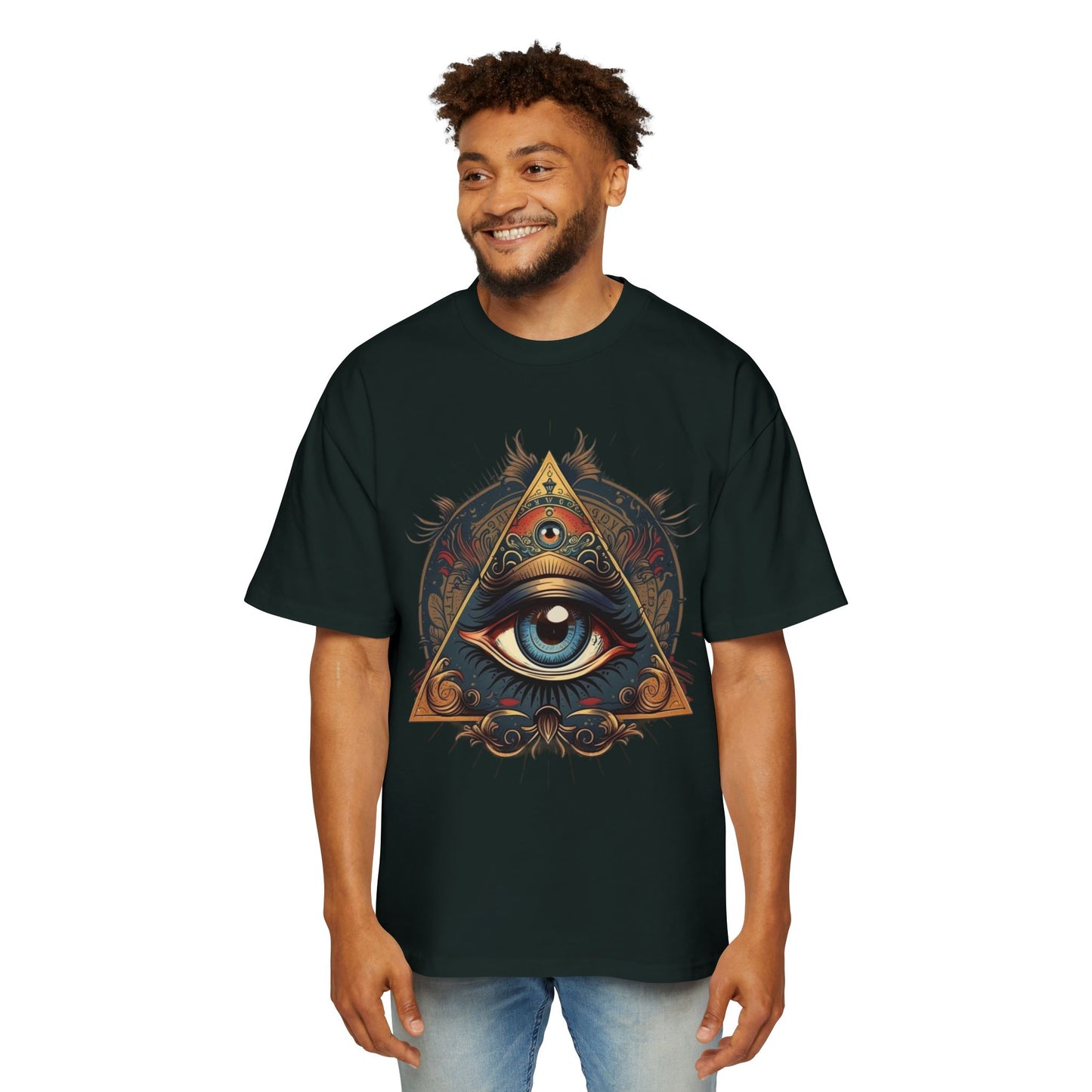 Mystical Eye Graphic Tee, Oversized Men&#039;s T-Shirt, Bohemian Style, Spiritual Symbol, Unique Gift for Him, Casual Wear