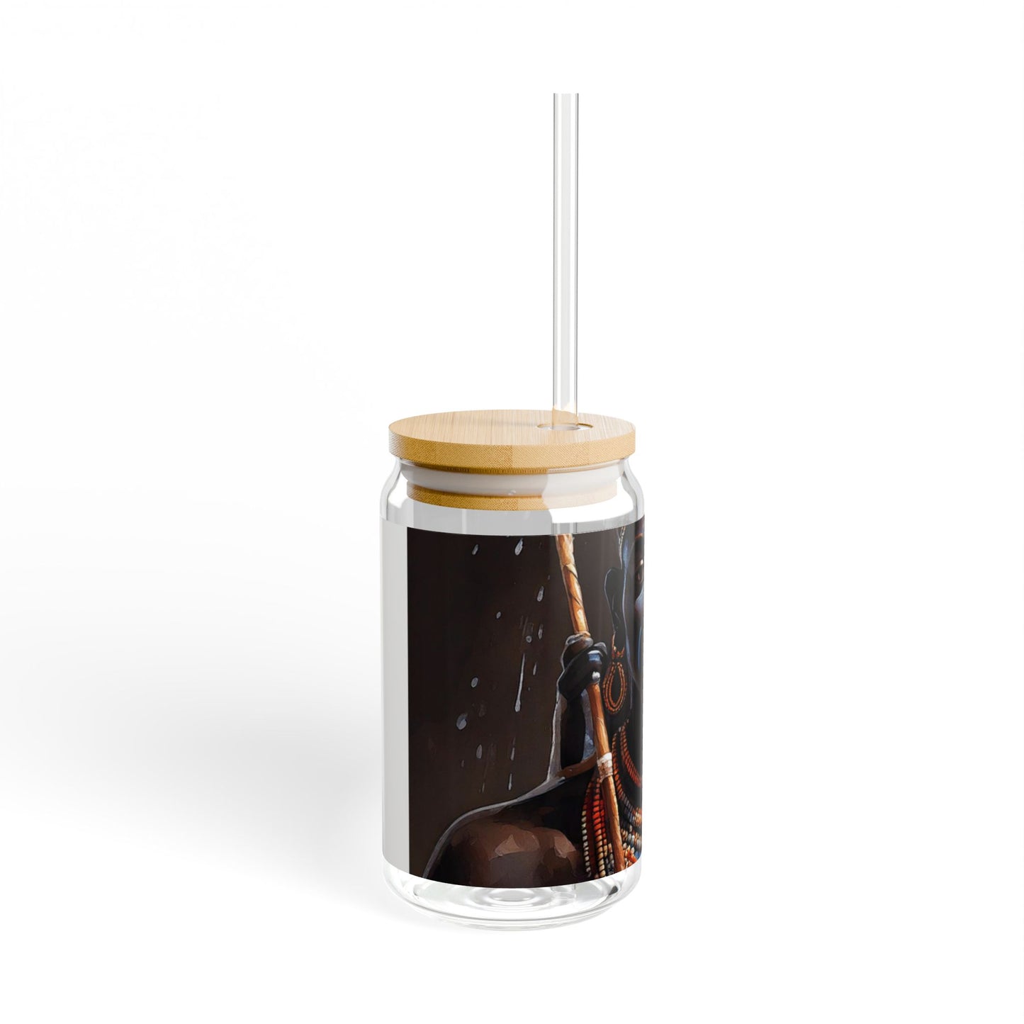 Cultural Sipper Glass - 16oz with Unique Print and Bamboo Lid