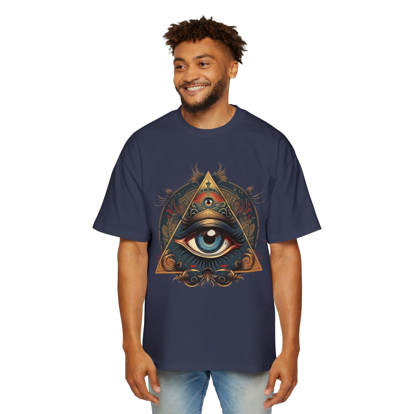 Mystical Eye Graphic Tee, Oversized Men&#039;s T-Shirt, Bohemian Style, Spiritual Symbol, Unique Gift for Him, Casual Wear