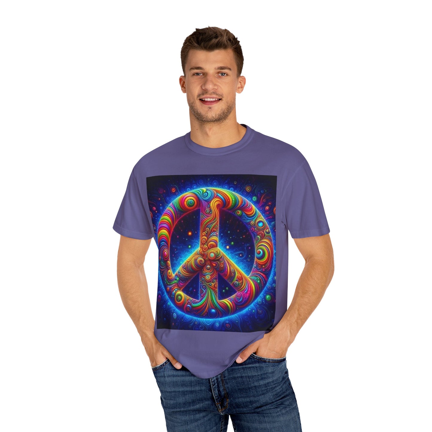 Psychedelic Peace Unisex T-Shirt – Vibrant Garment-Dyed Tee for Festivals & Everyday Wear