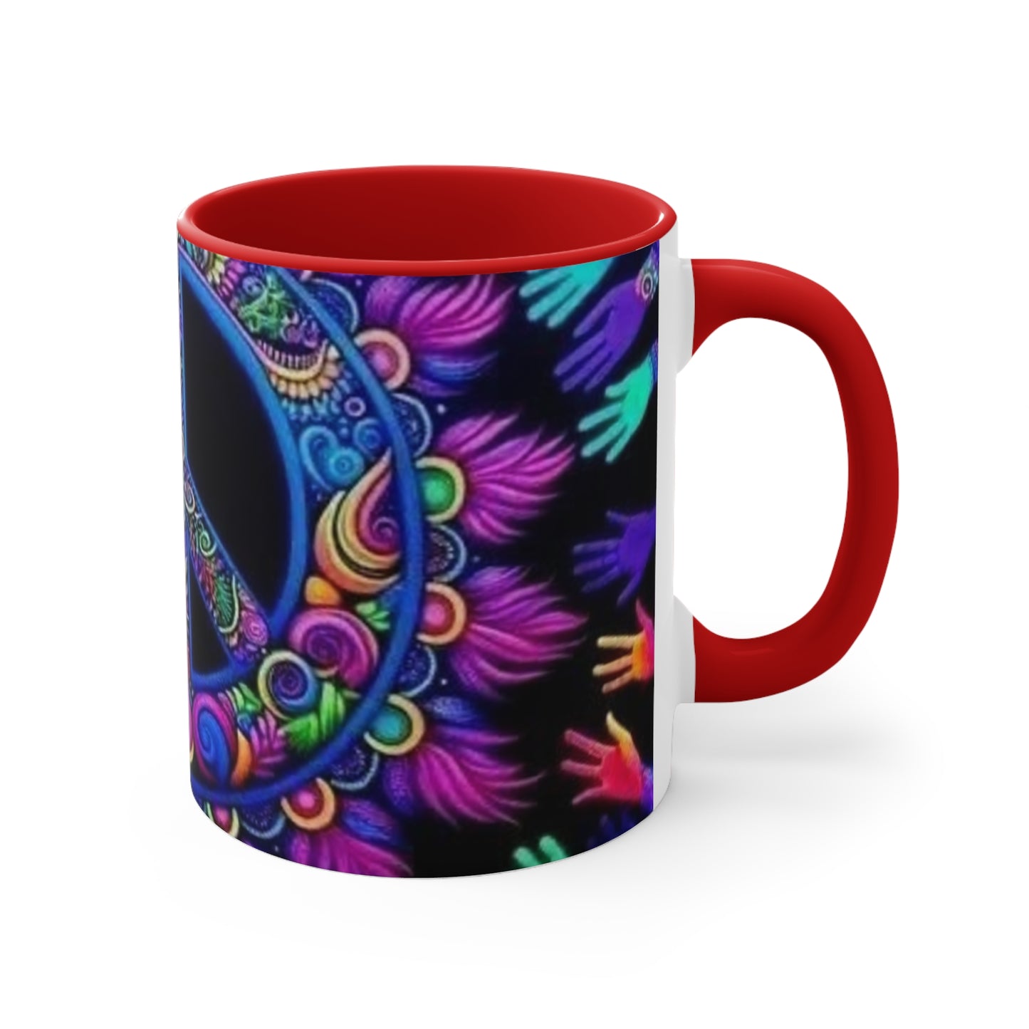 Colorful Peace Sign Accent Mug – Vibrant Bohemian Design for Tea and Coffee Lovers