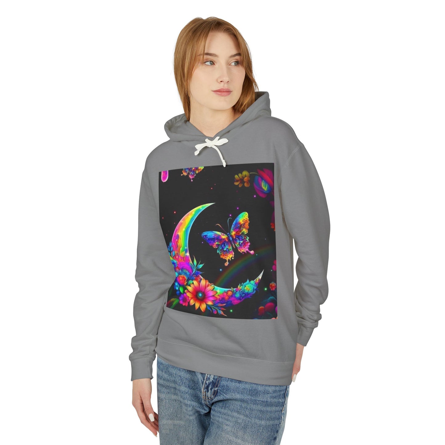 Colorful Floral Moon and Butterfly Unisex Lightweight Hoodie