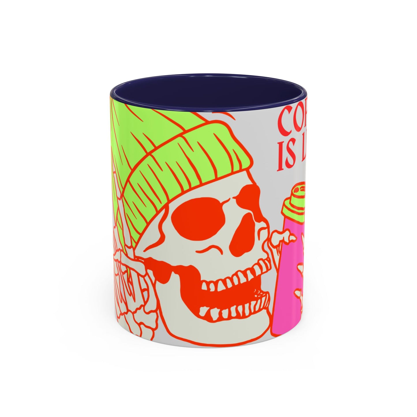 Bright Skull Coffee Mug - Coffee is Life, Cool Mug, Unique Gift, Colorful Drinkware, Goth Aesthetic, Halloween, Everyday Use