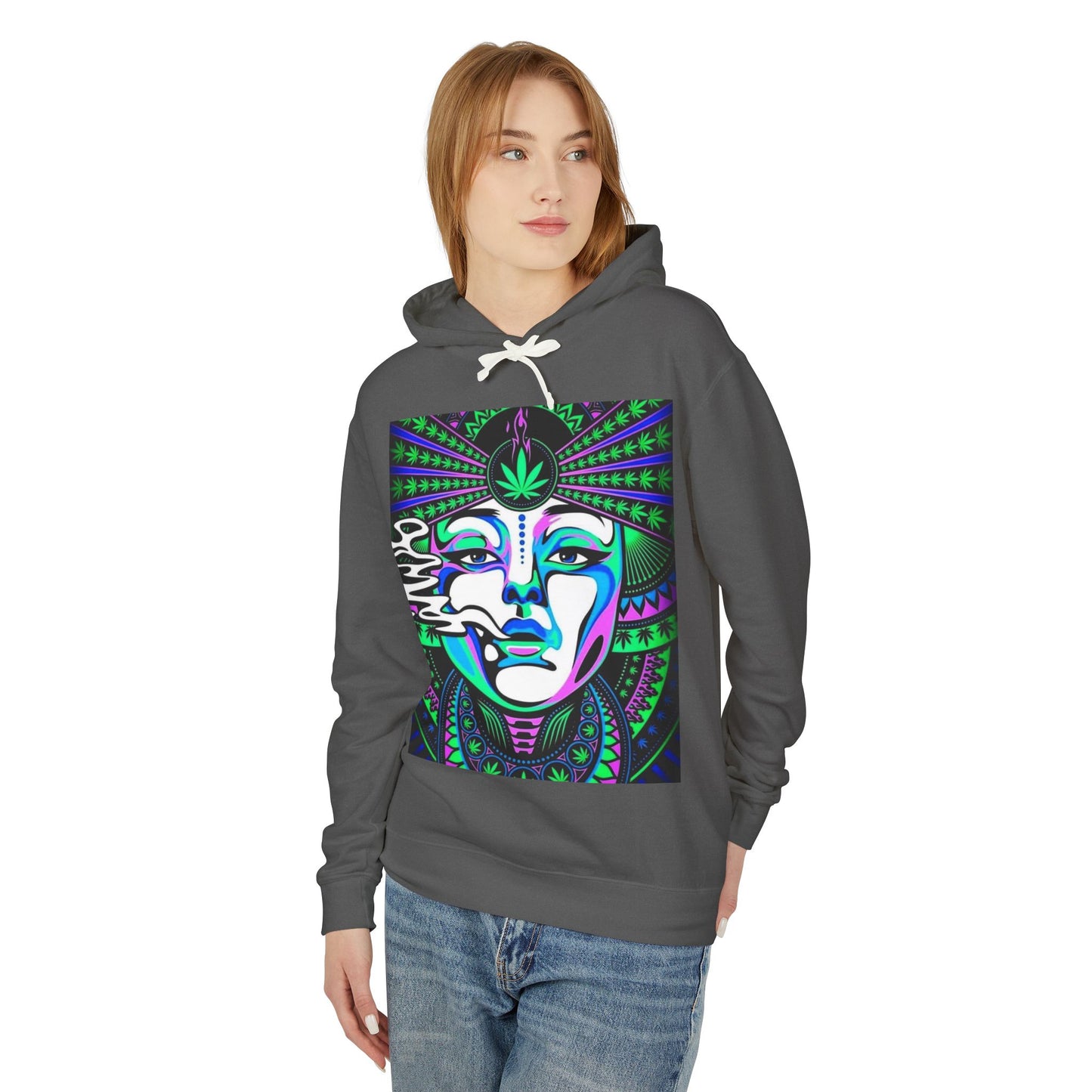 Mystical Vibes Unisex Lightweight Hooded Sweatshirt with Psychedelic Design