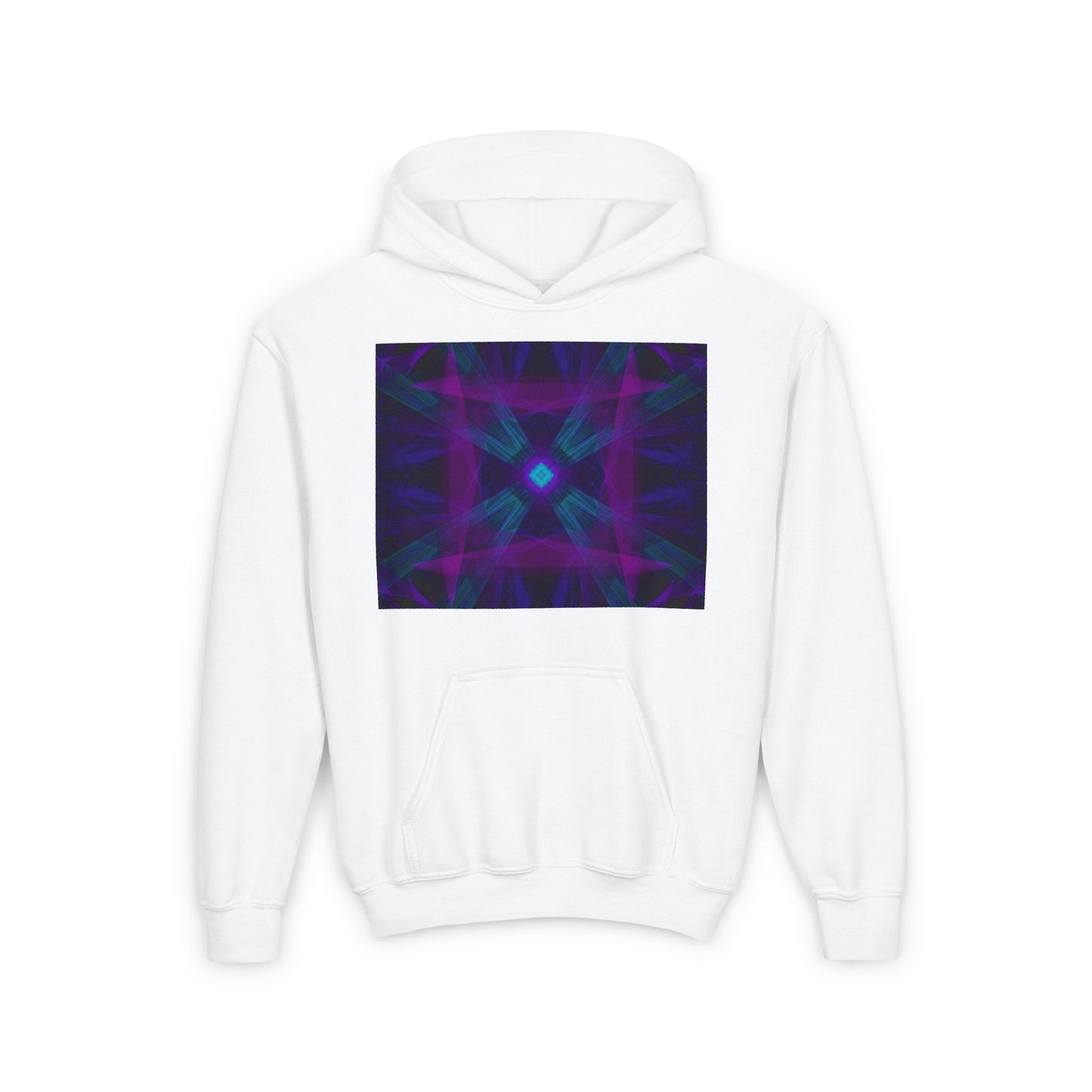 Youth Heavy Blend Hooded Sweatshirt with Colorful Geometric Design, Cozy Pullover, Perfect for Teens, Gifts for Birthdays, Casual Wear