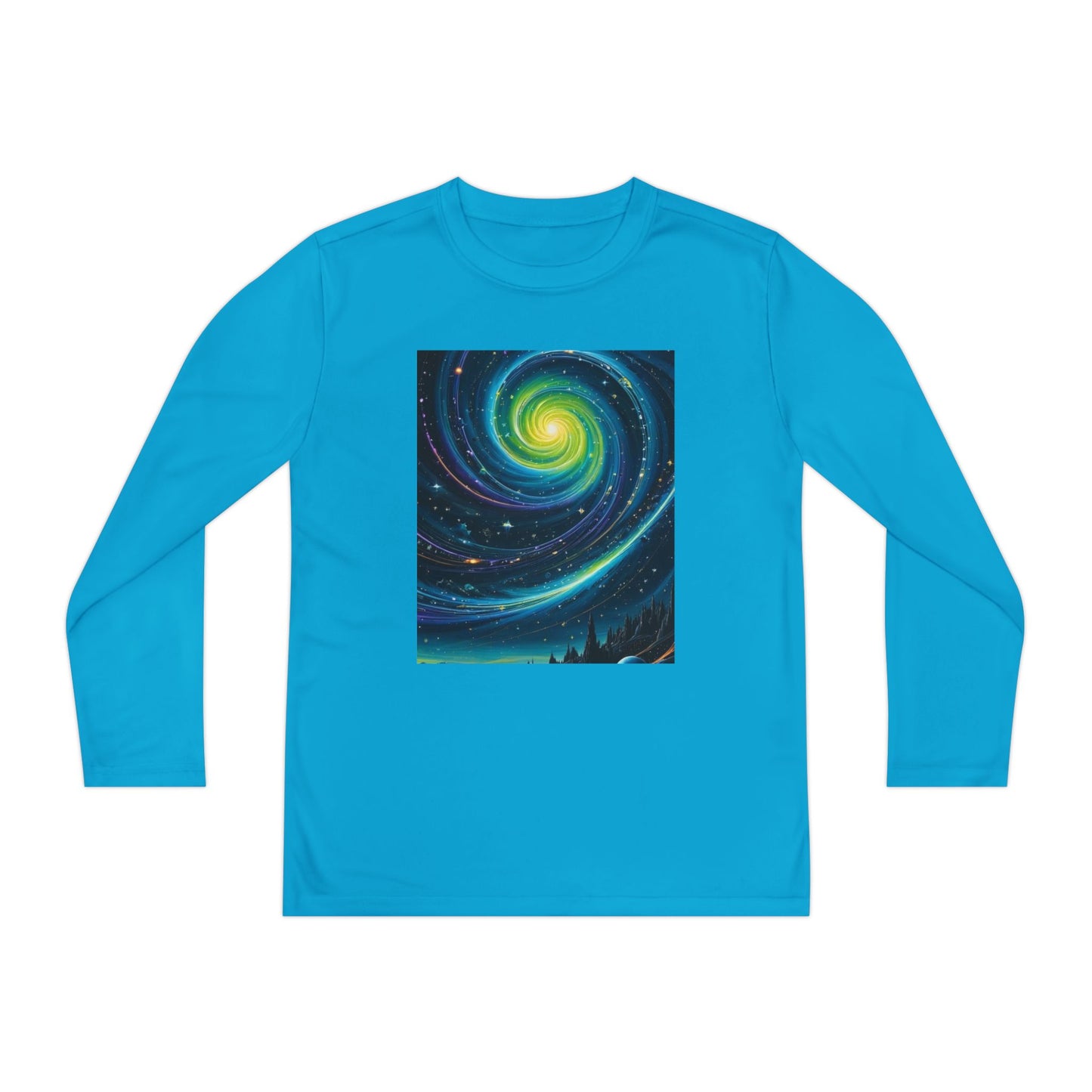 Galactic Youth Long Sleeve Tee, Cosmic Kids Shirt, Space Design Activewear, Perfect for Sports, Birthday Gift, Starry Nights