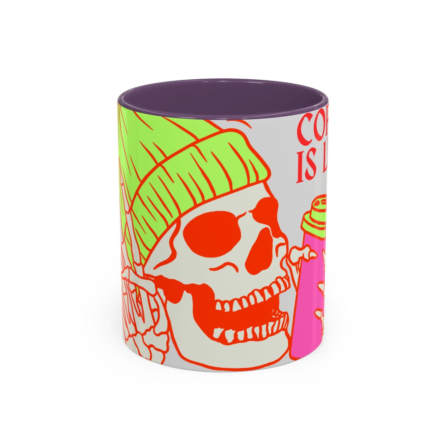 Bright Skull Coffee Mug - Coffee is Life, Cool Mug, Unique Gift, Colorful Drinkware, Goth Aesthetic, Halloween, Everyday Use