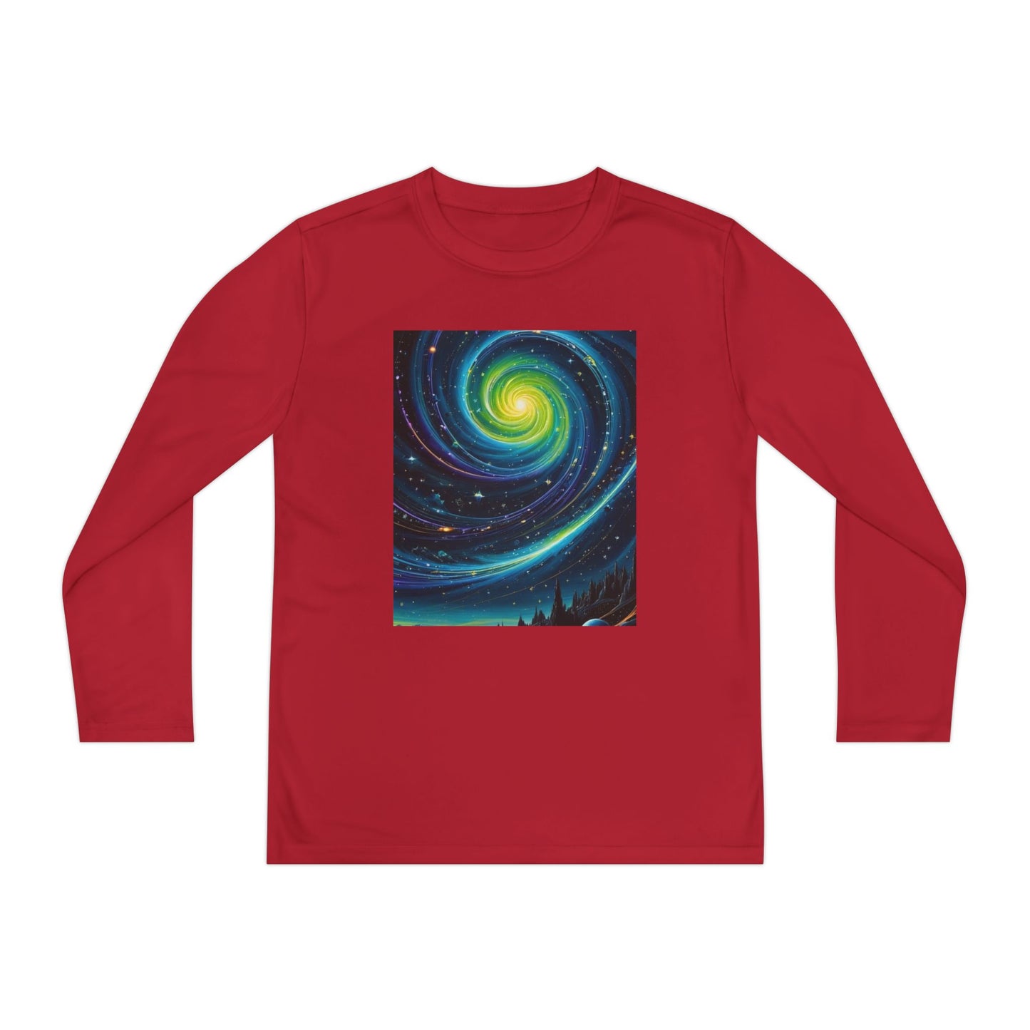 Galactic Youth Long Sleeve Tee, Cosmic Kids Shirt, Space Design Activewear, Perfect for Sports, Birthday Gift, Starry Nights