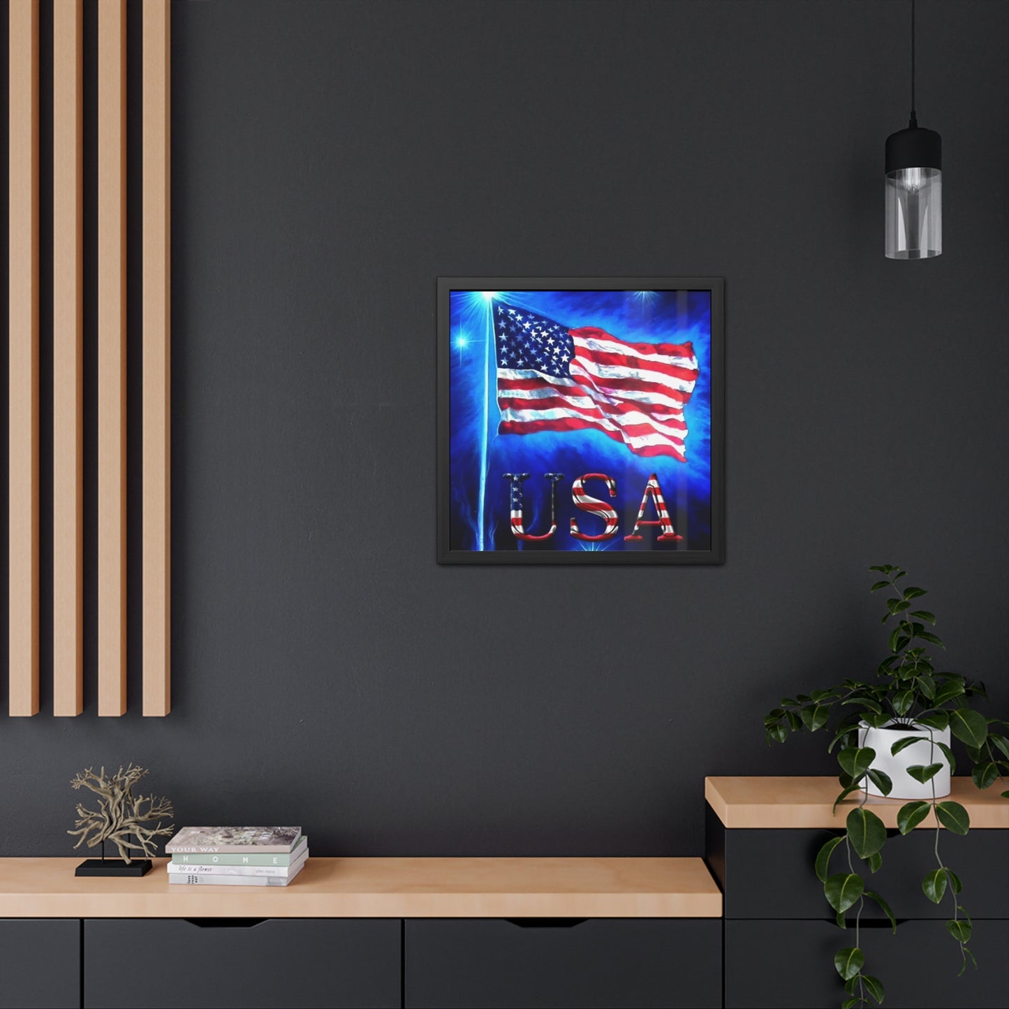 USA Flag Framed Poster – Patriotic Wall Art for Home or Office Decor