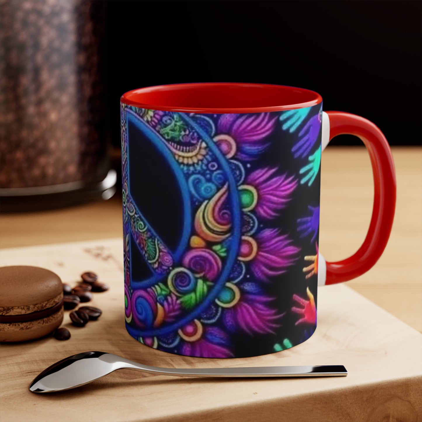 Colorful Peace Sign Accent Mug – Vibrant Bohemian Design for Tea and Coffee Lovers