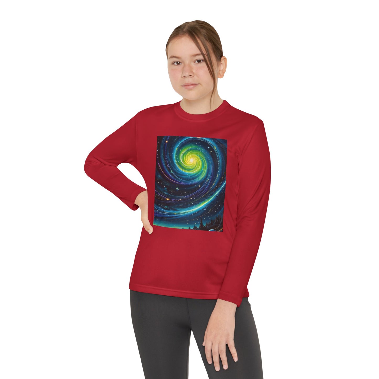 Galactic Youth Long Sleeve Tee, Cosmic Kids Shirt, Space Design Activewear, Perfect for Sports, Birthday Gift, Starry Nights