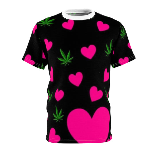 Pink Hearts & Cannabis Unisex Tee - Love & Vibes Shirt